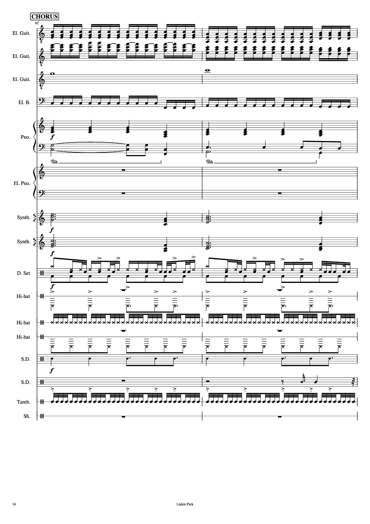 Page 24 of the piano sheet music PDF Piano Guitar Tab – Iridescent Piano by Linkin Park