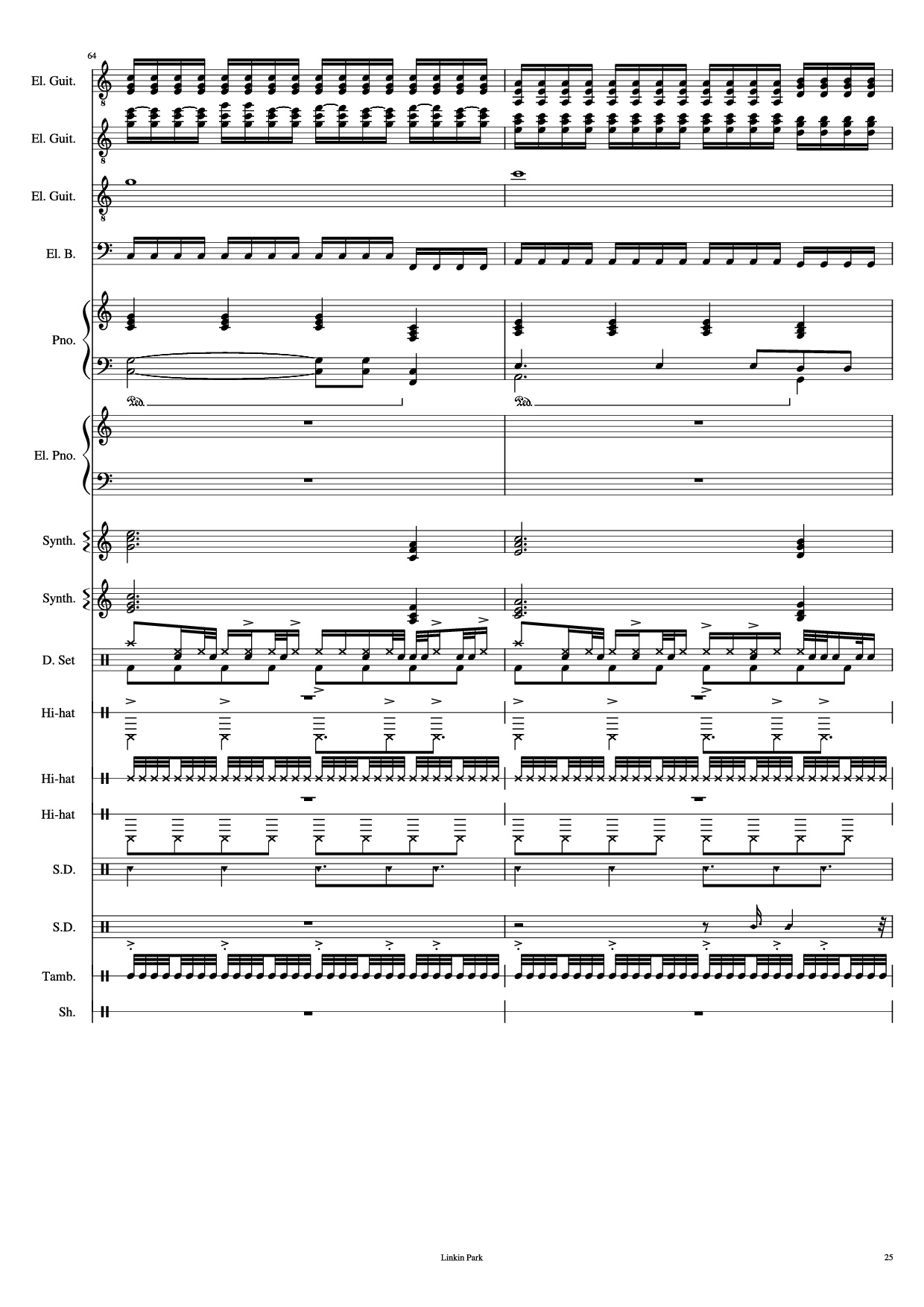 Page 25 of the piano sheet music PDF Piano Guitar Tab – Iridescent Piano by Linkin Park