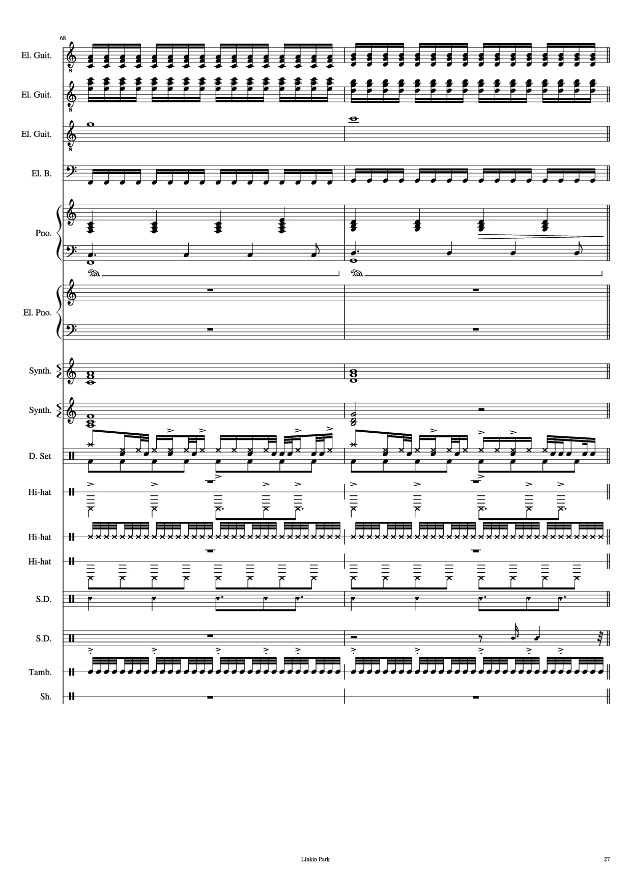 Page 27 of the piano sheet music PDF Piano Guitar Tab – Iridescent Piano by Linkin Park