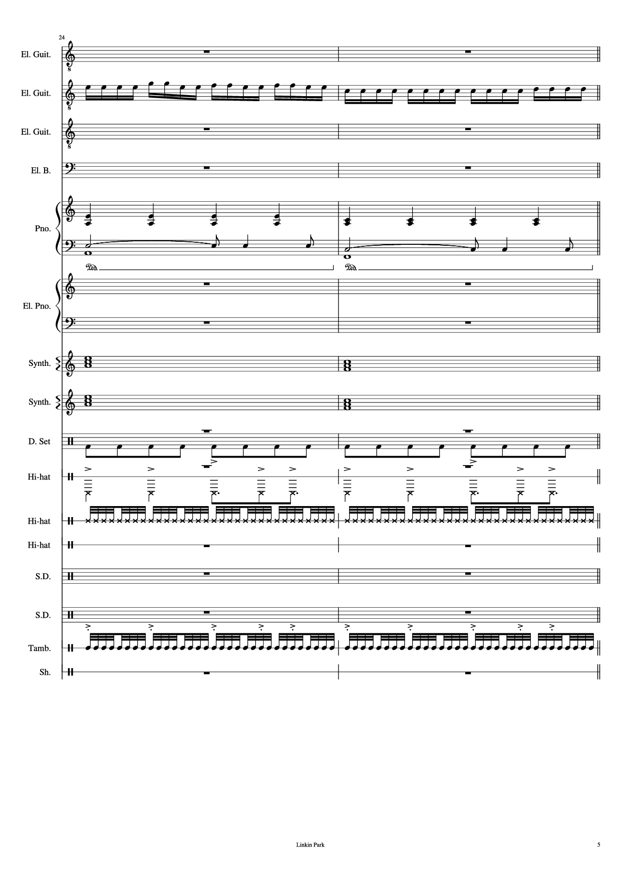 Page 5 of the piano sheet music PDF Piano Guitar Tab – Iridescent Piano by Linkin Park