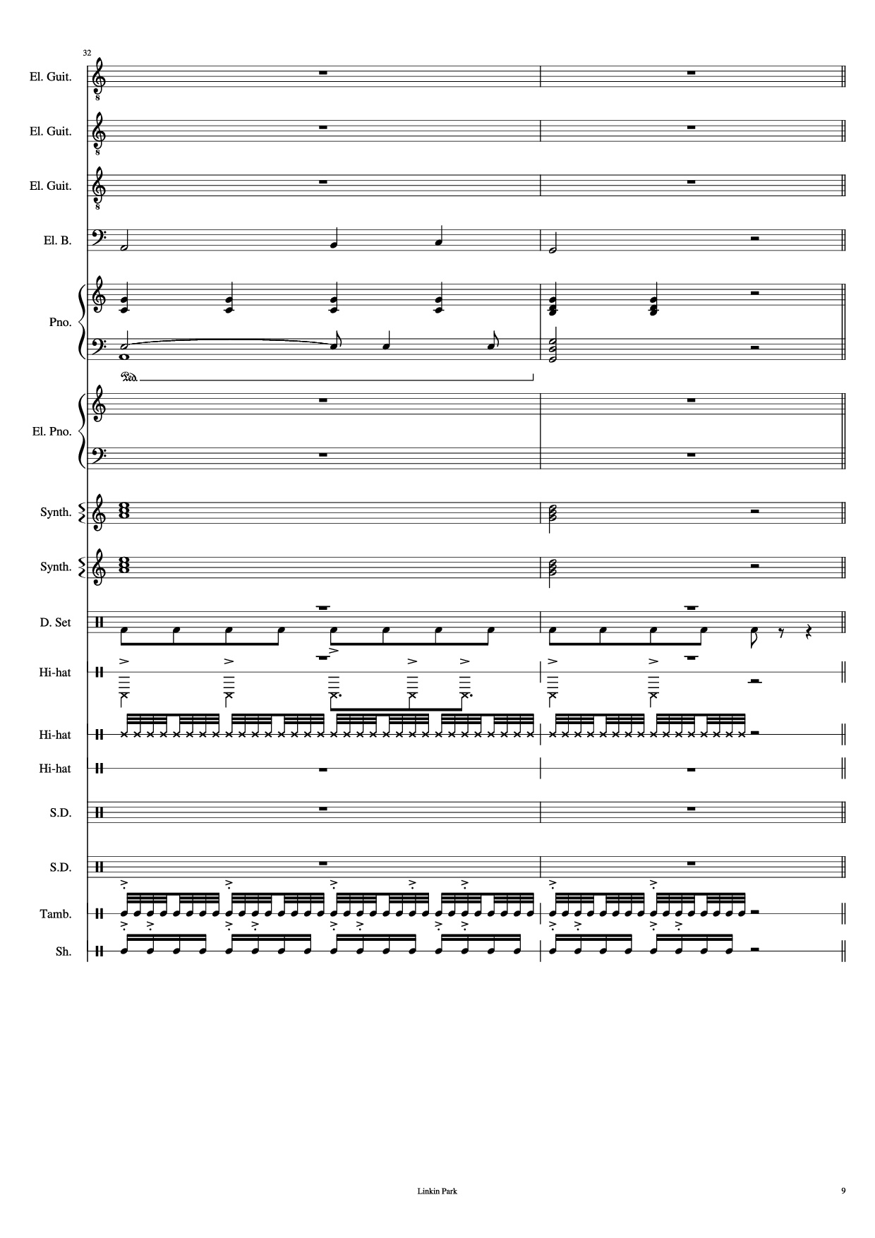Page 9 of the piano sheet music PDF Piano Guitar Tab – Iridescent Piano by Linkin Park