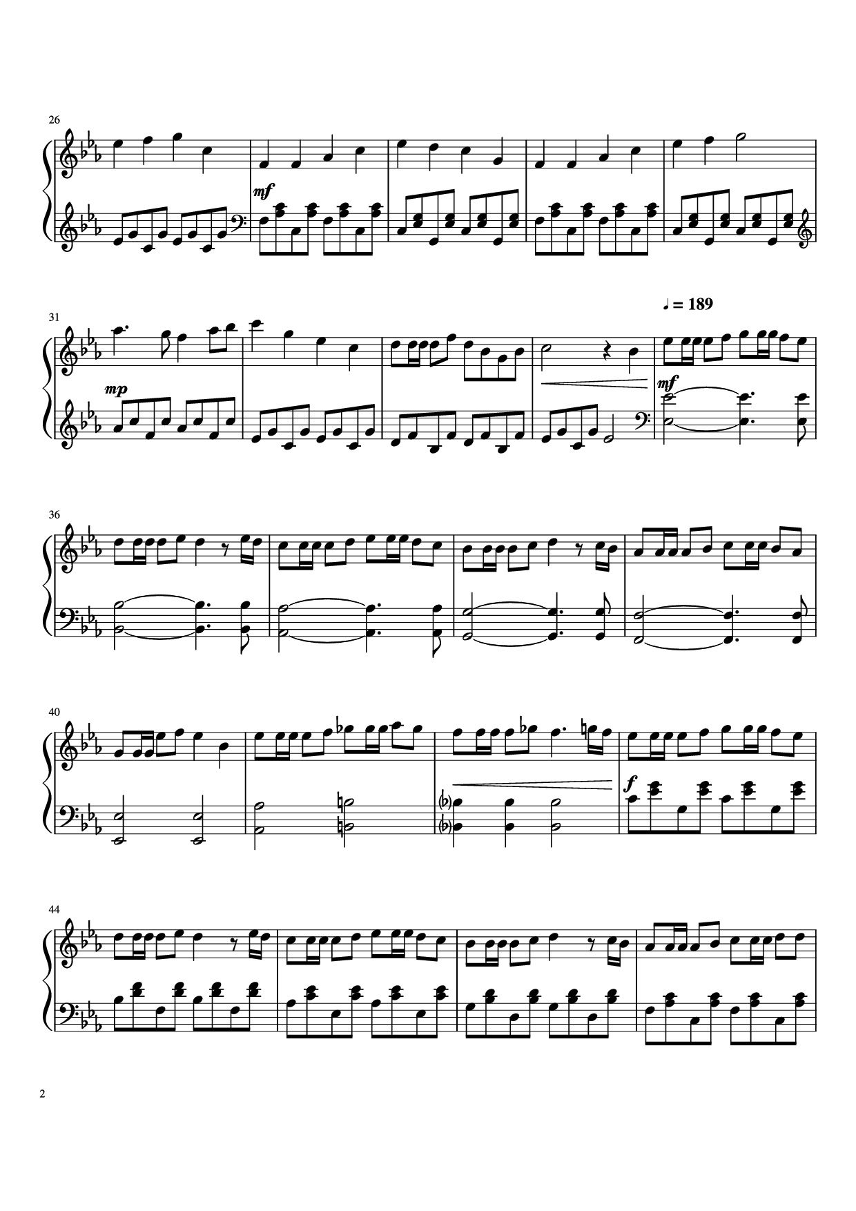 Page 2 of the piano sheet music PDF Piano – Gourmet Race Piano by Jun Ishikawa