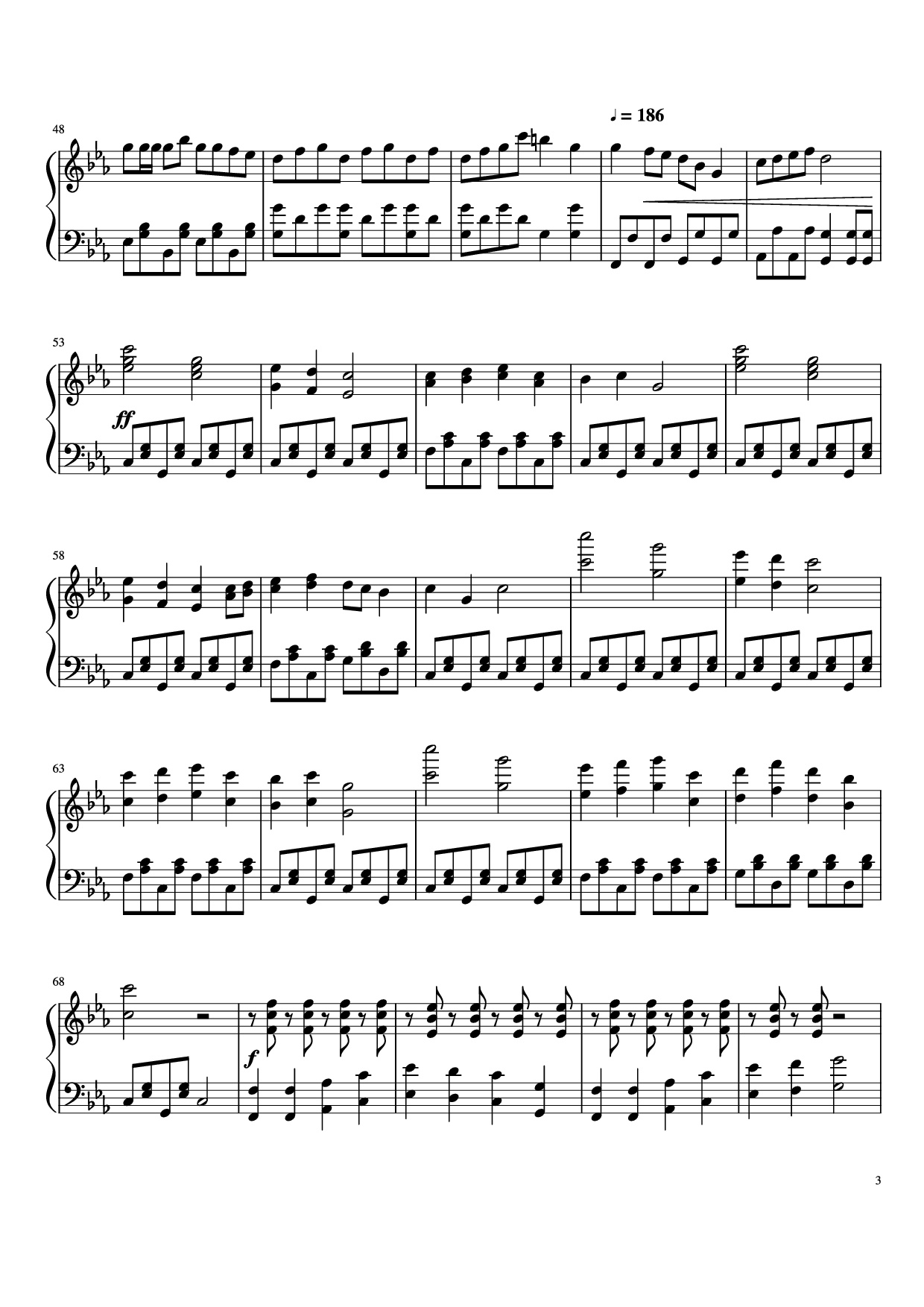 Page 3 of the piano sheet music PDF Piano – Gourmet Race Piano by Jun Ishikawa