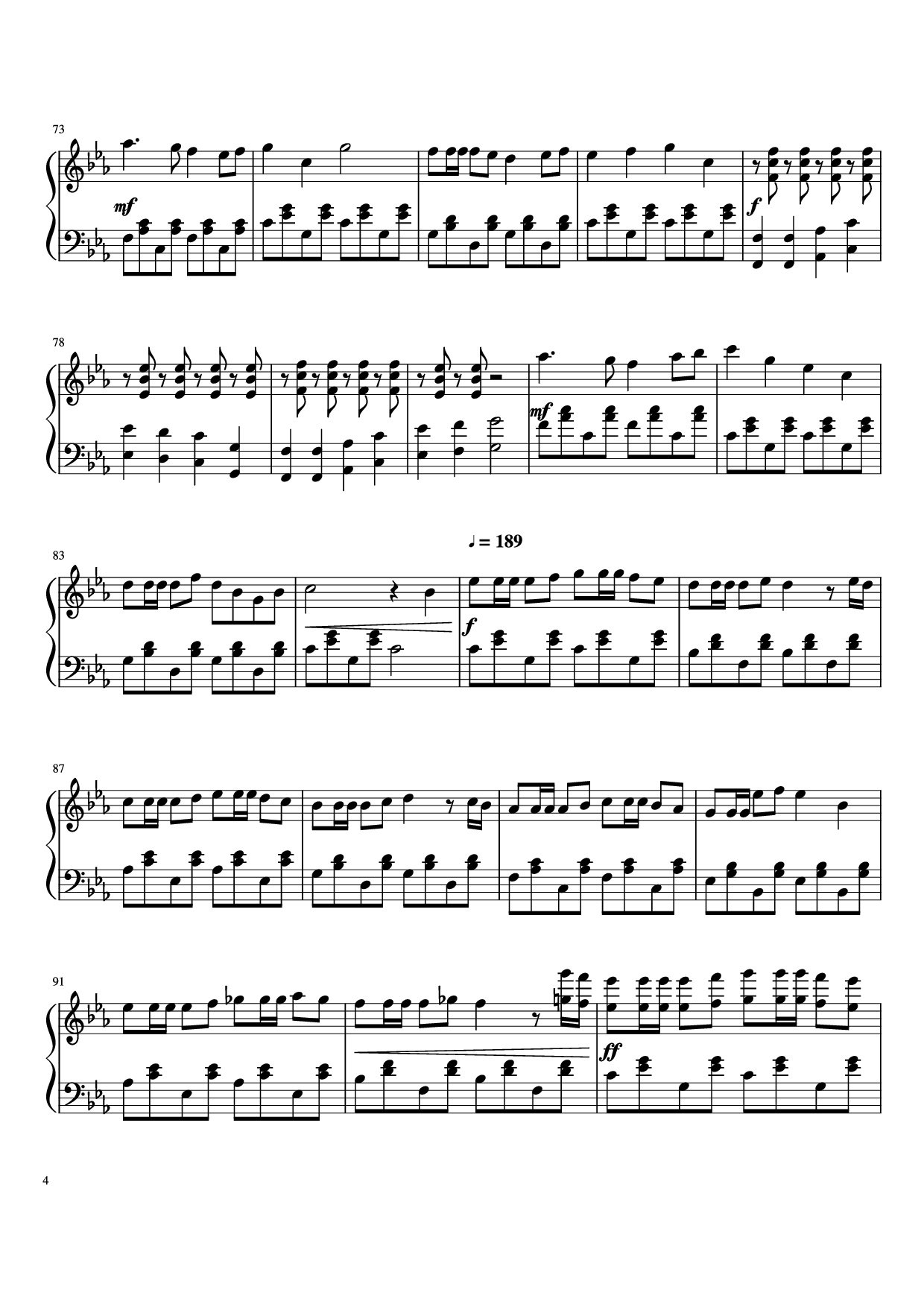 Page 4 of the piano sheet music PDF Piano – Gourmet Race Piano by Jun Ishikawa