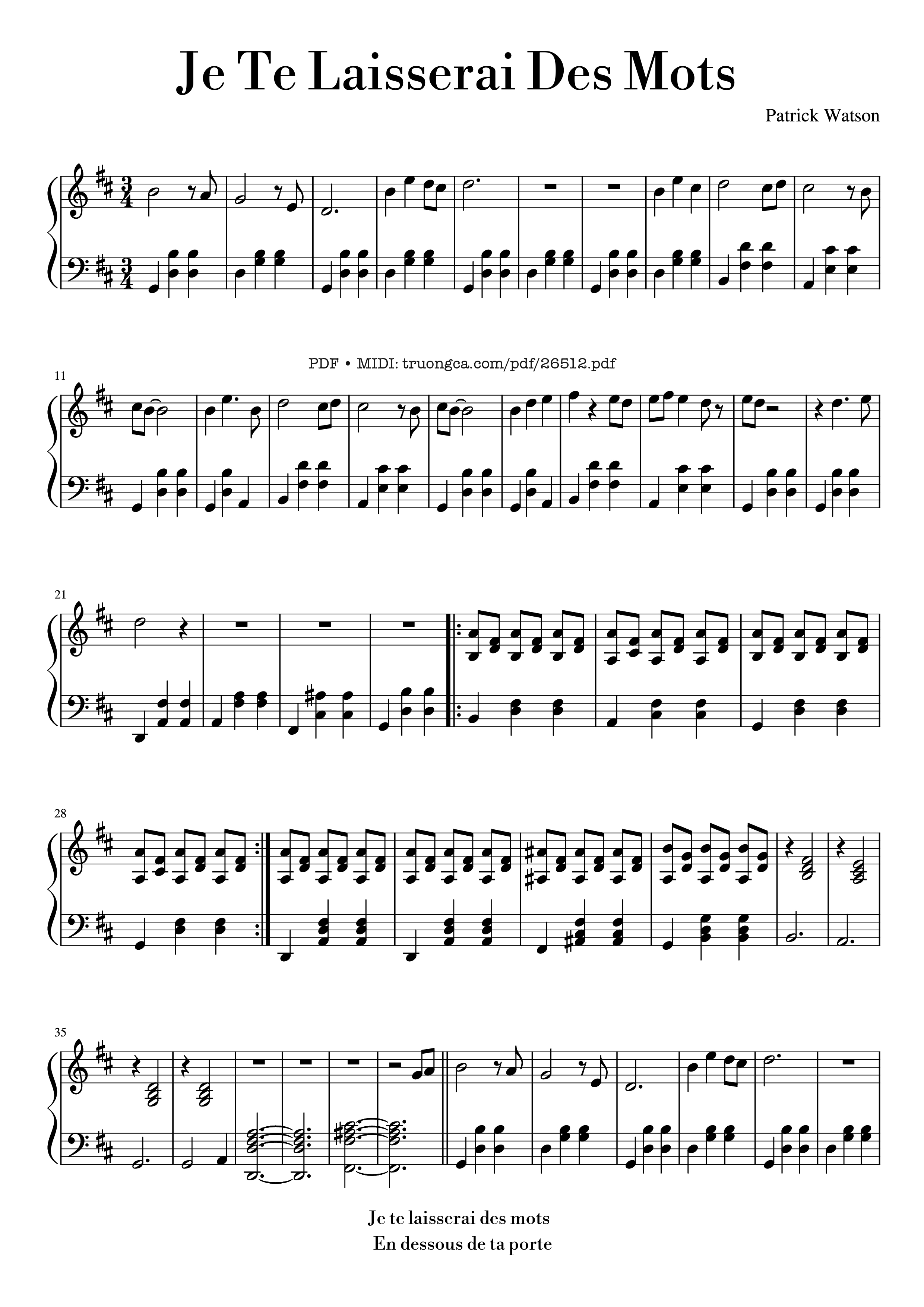 Page 1 of the piano sheet music PDF Piano – Je Te Laisserai Des Mots Piano by Patrick Watson