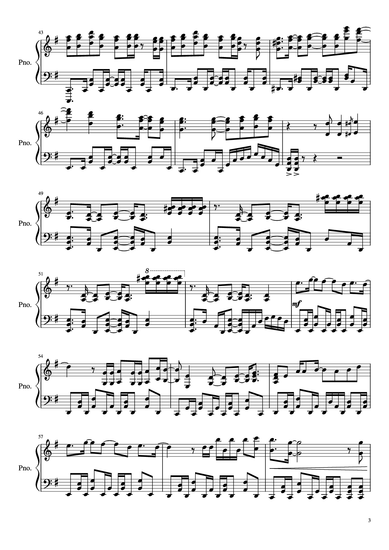 Page 3 of the piano sheet music PDF Piano – 紅蓮華 Gurenge Piano by LiSA/草野華余子