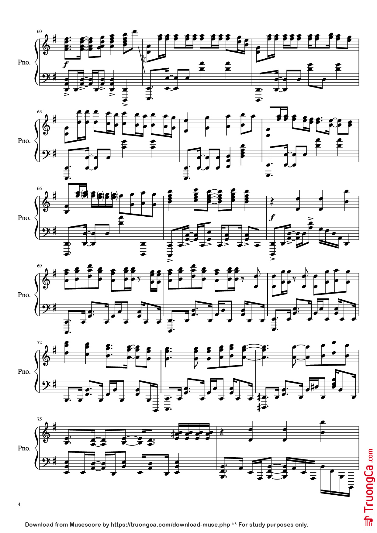Page 4 of the piano sheet music PDF Piano – 紅蓮華 Gurenge Piano by LiSA/草野華余子