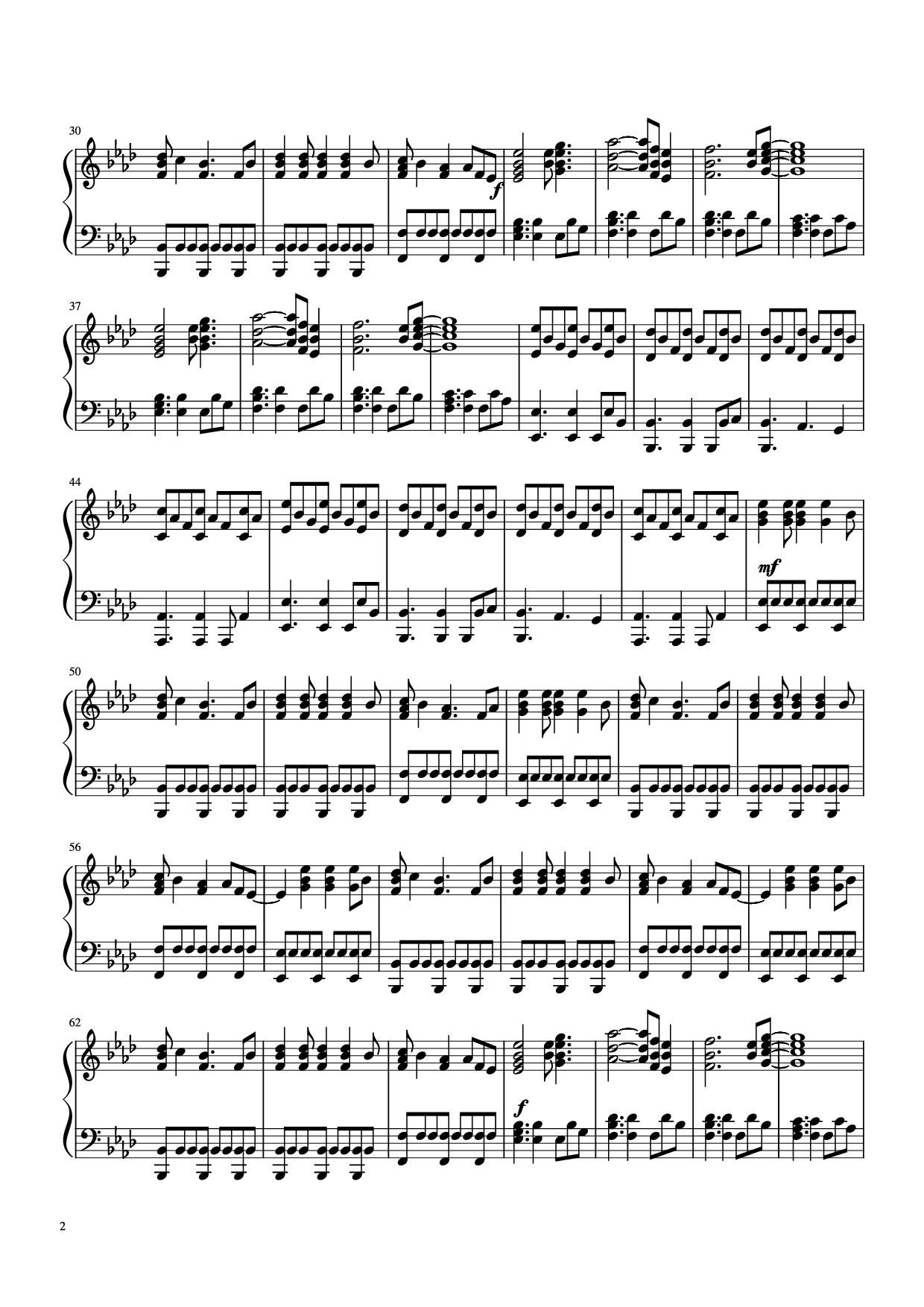 Page 2 of the piano sheet music PDF Piano – Clocks Cold Play Transcription by Anthenius Music & Lyrics by Cold Play Piano by Undefined
