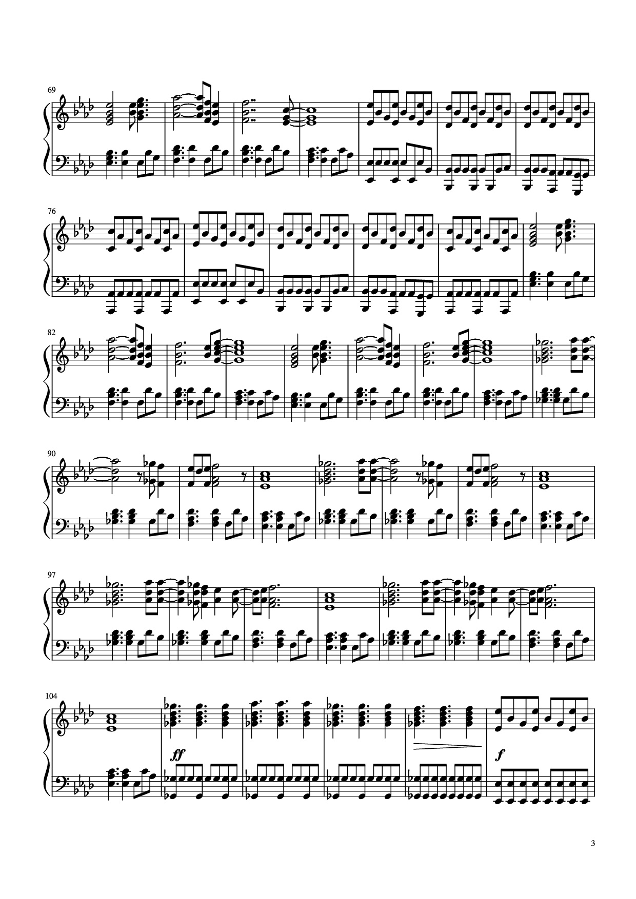 Page 3 of the piano sheet music PDF Piano – Clocks Cold Play Transcription by Anthenius Music & Lyrics by Cold Play Piano by Undefined