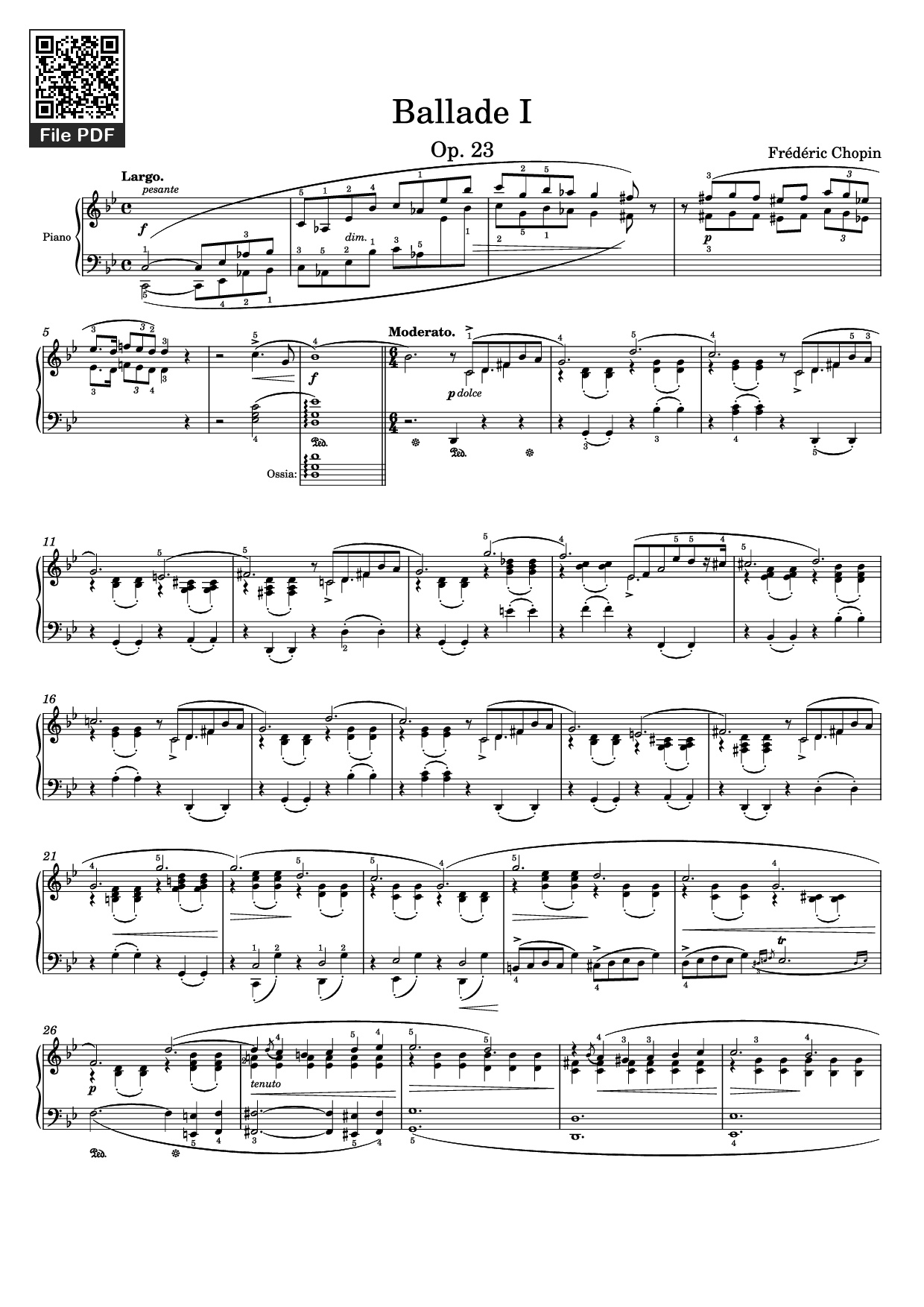 Page 1 of the piano sheet music PDF – Ballade I Piano by Frédéric Chopin