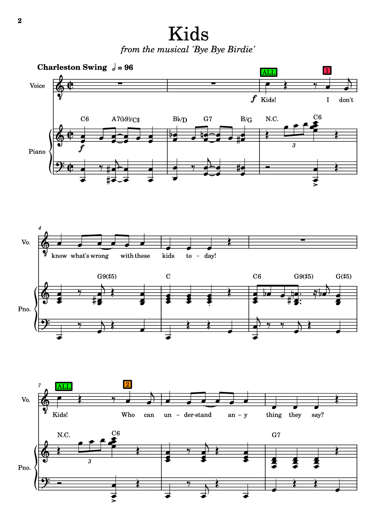 Page 2 of the piano sheet music PDF – Kids Piano by Charles Strouse