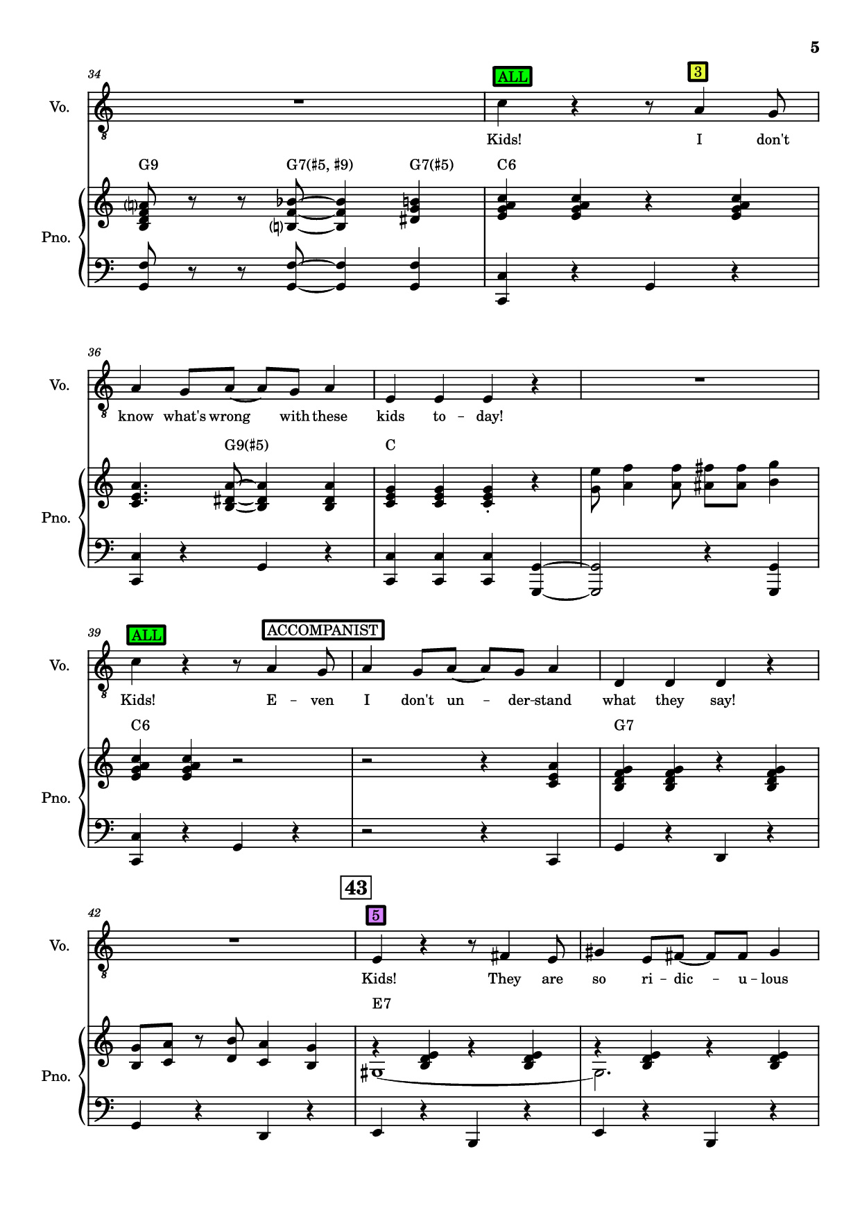 Page 5 of the piano sheet music PDF – Kids Piano by Charles Strouse