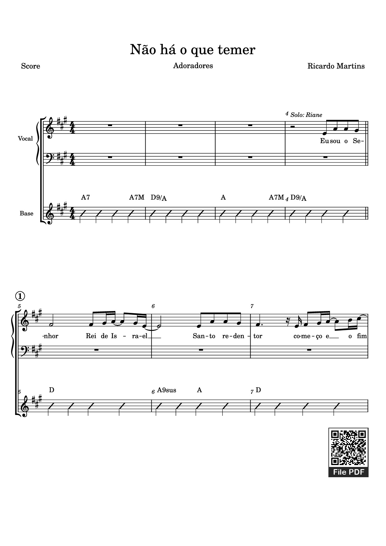 Page 1 of the piano sheet music PDF – Não há o que temer Piano by Ricardo Martins
