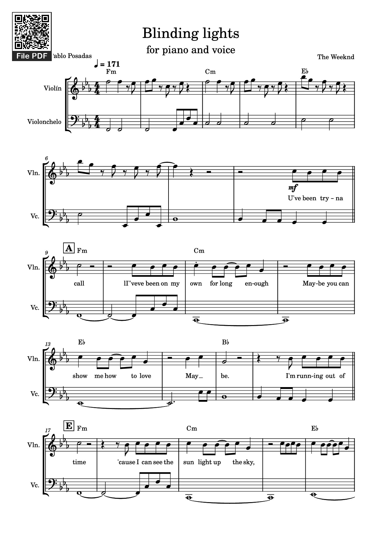 Page 1 of the piano sheet music PDF – Blinding lights Violin by The Weeknd