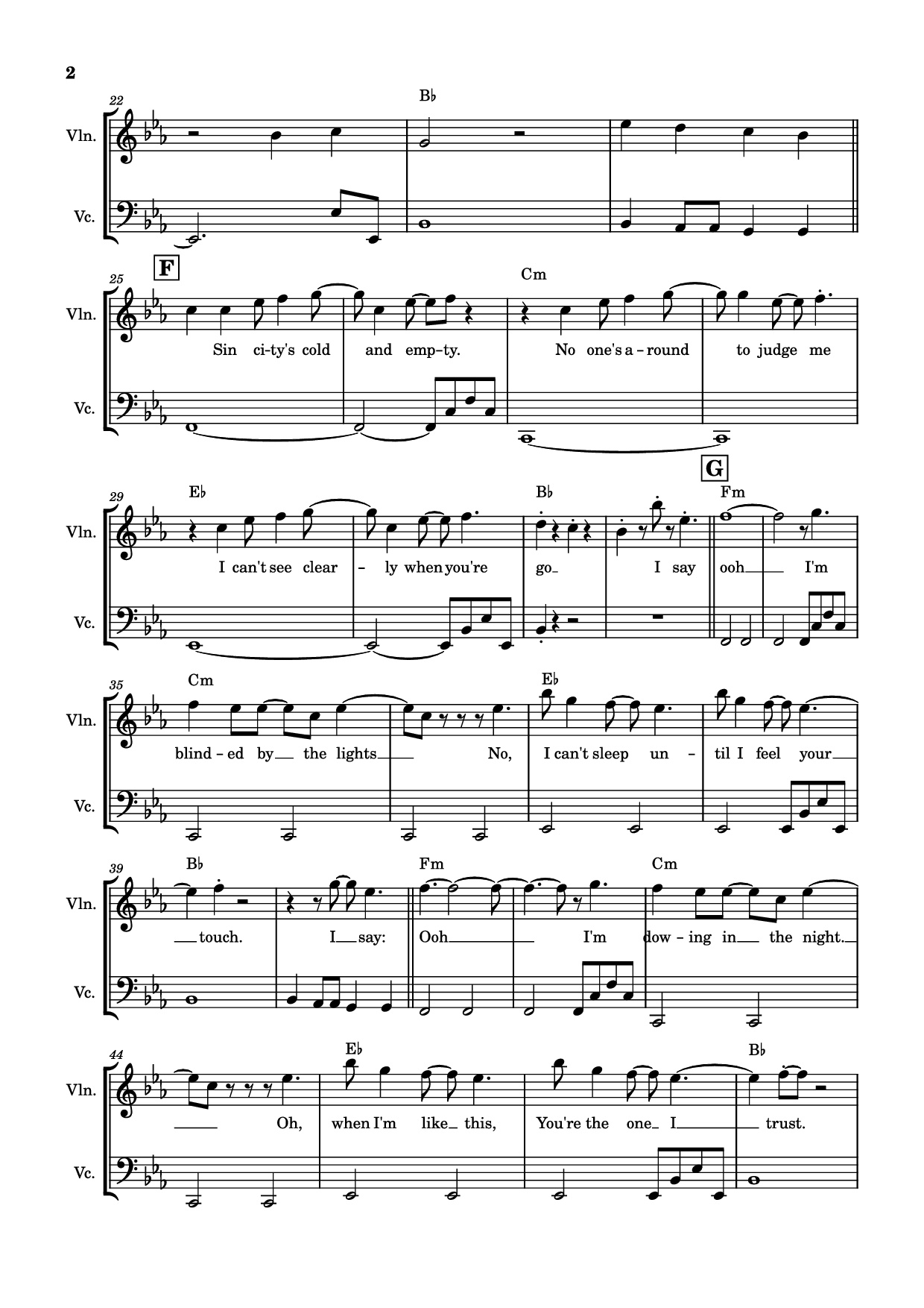 Page 2 of the piano sheet music PDF – Blinding lights Violin by The Weeknd