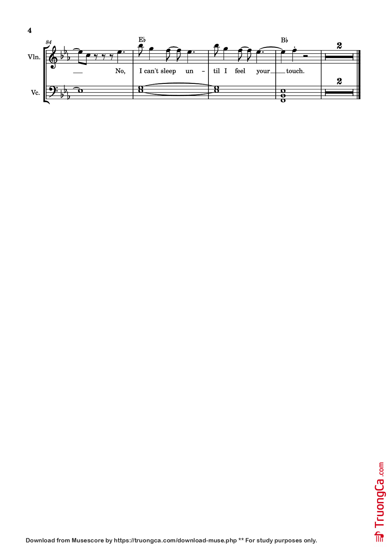 Page 4 of the piano sheet music PDF – Blinding lights Violin by The Weeknd
