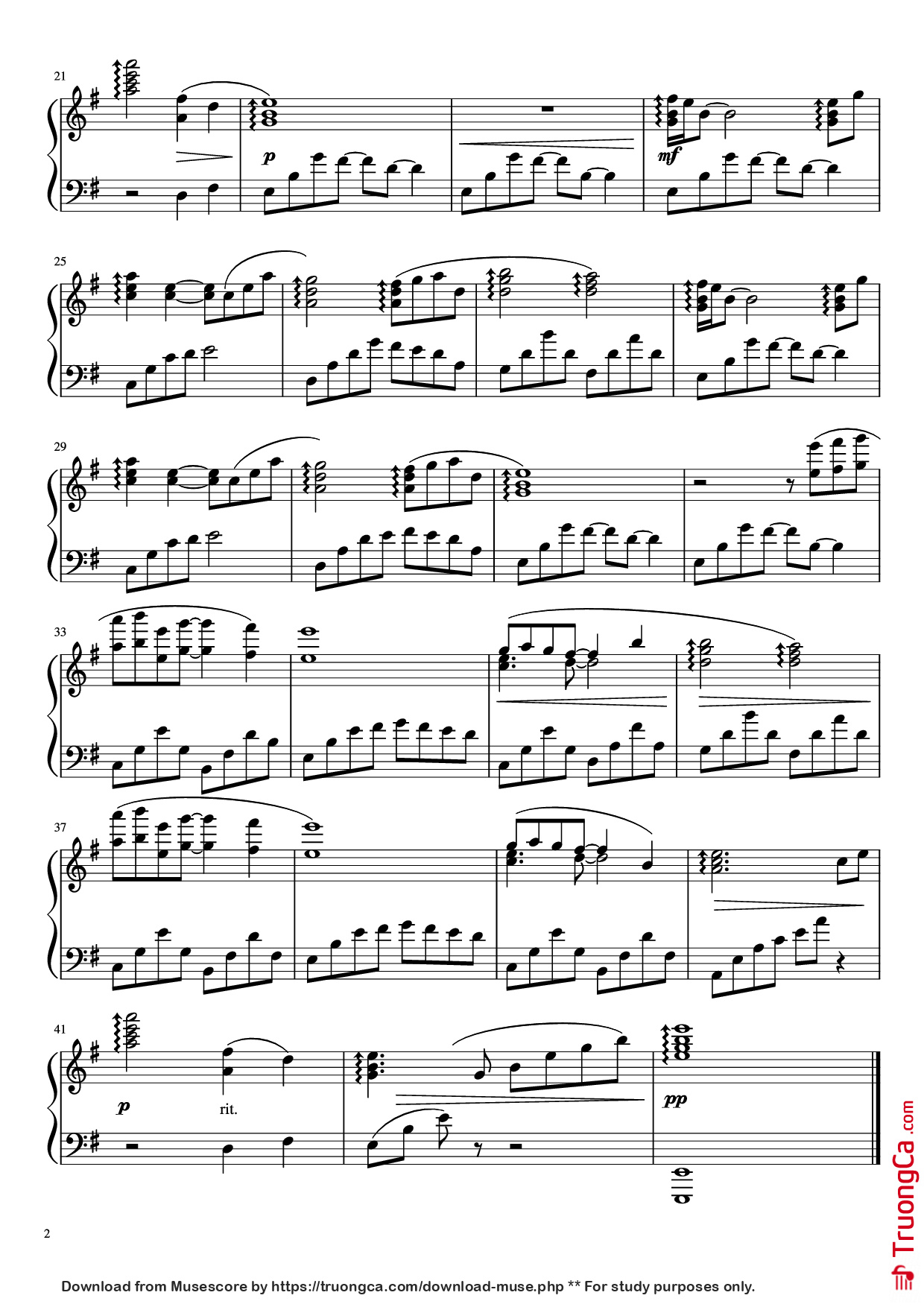 Page 2 of the piano sheet music PDF Piano – Sadness and Sorrow Piano by Composed by Toshiro Masuda