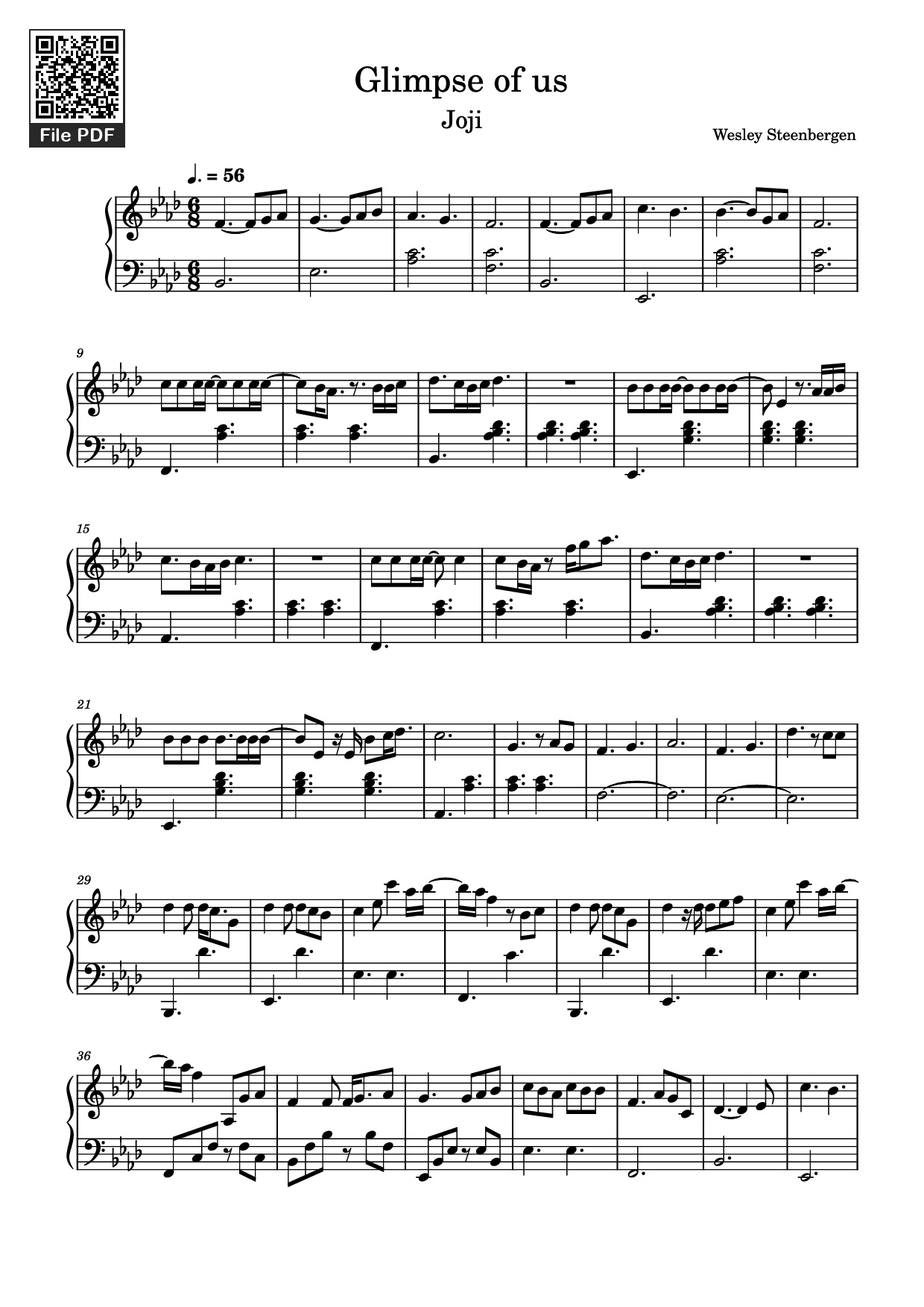 Page 1 of the piano sheet music PDF Piano – Glimpse of us Piano by Wesley Steenbergen