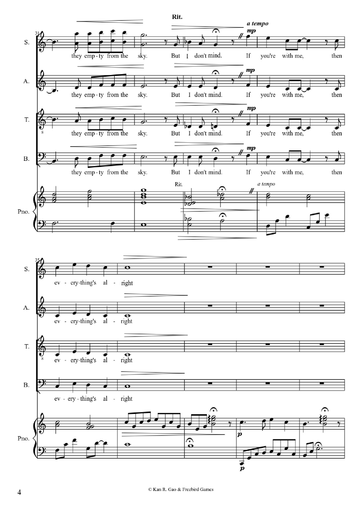 Page 4 of the piano sheet music PDF Piano Guitar Tab – Everything