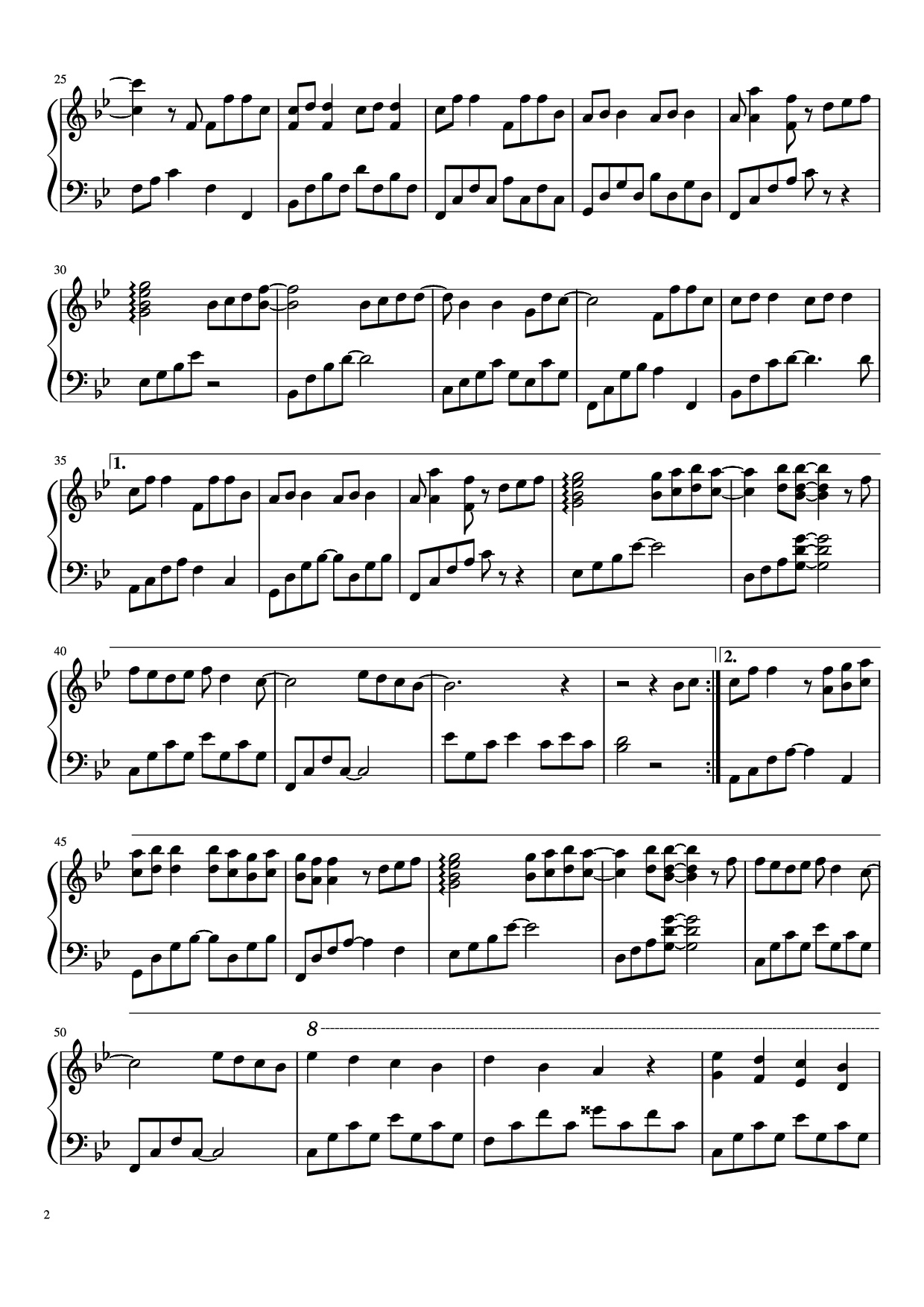 Page 2 of the piano sheet music PDF Piano – 你好不好 Piano by Undefined