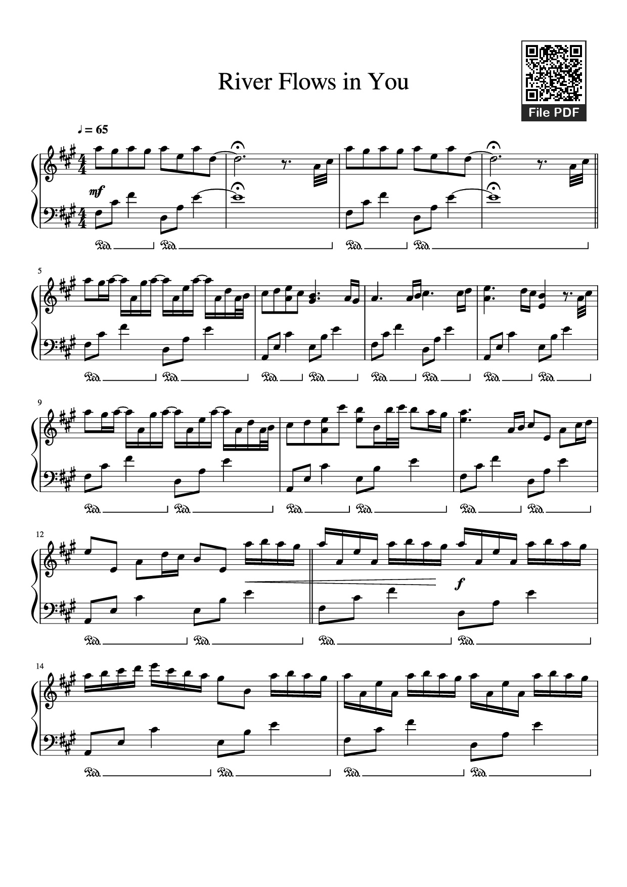 Page 1 of the piano sheet music PDF Piano – River Flows in You Piano by Undefined