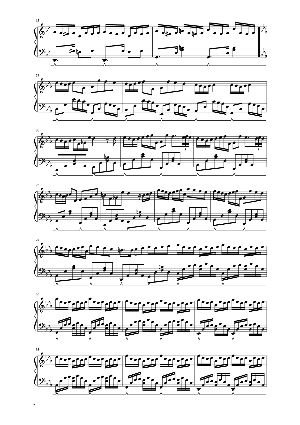 Page 2 of the piano sheet music PDF Piano – G Minor Bach Piano by Luo Ni (bottle