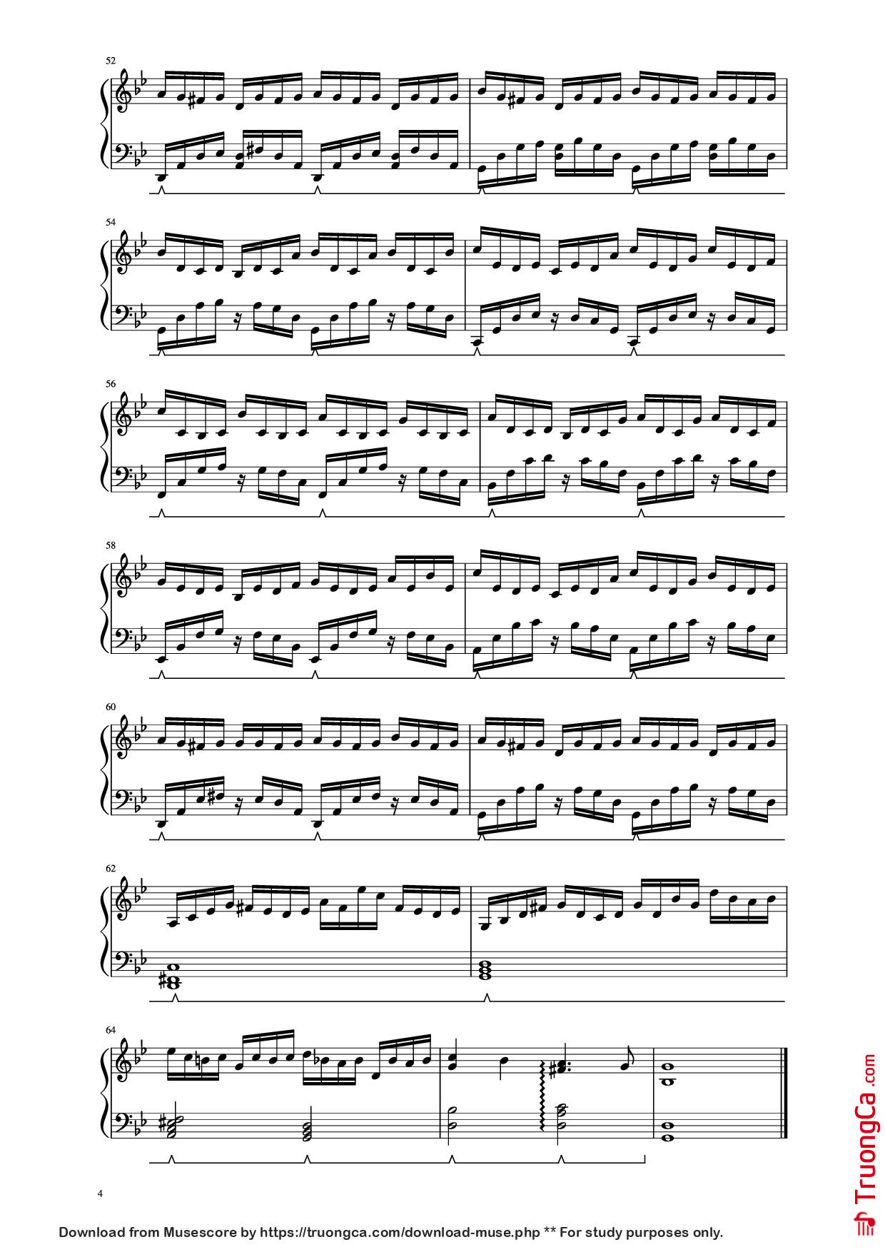 Page 4 of the piano sheet music PDF Piano – G Minor Bach Piano by Luo Ni (bottle