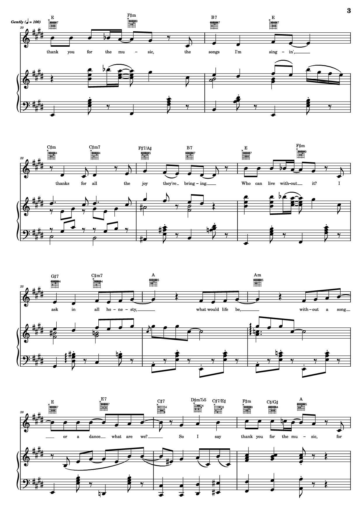 Page 3 of the piano sheet music PDF Piano Guitar Tab – Thank You For The Music Piano by B. Andersson/B. Ulvaeus