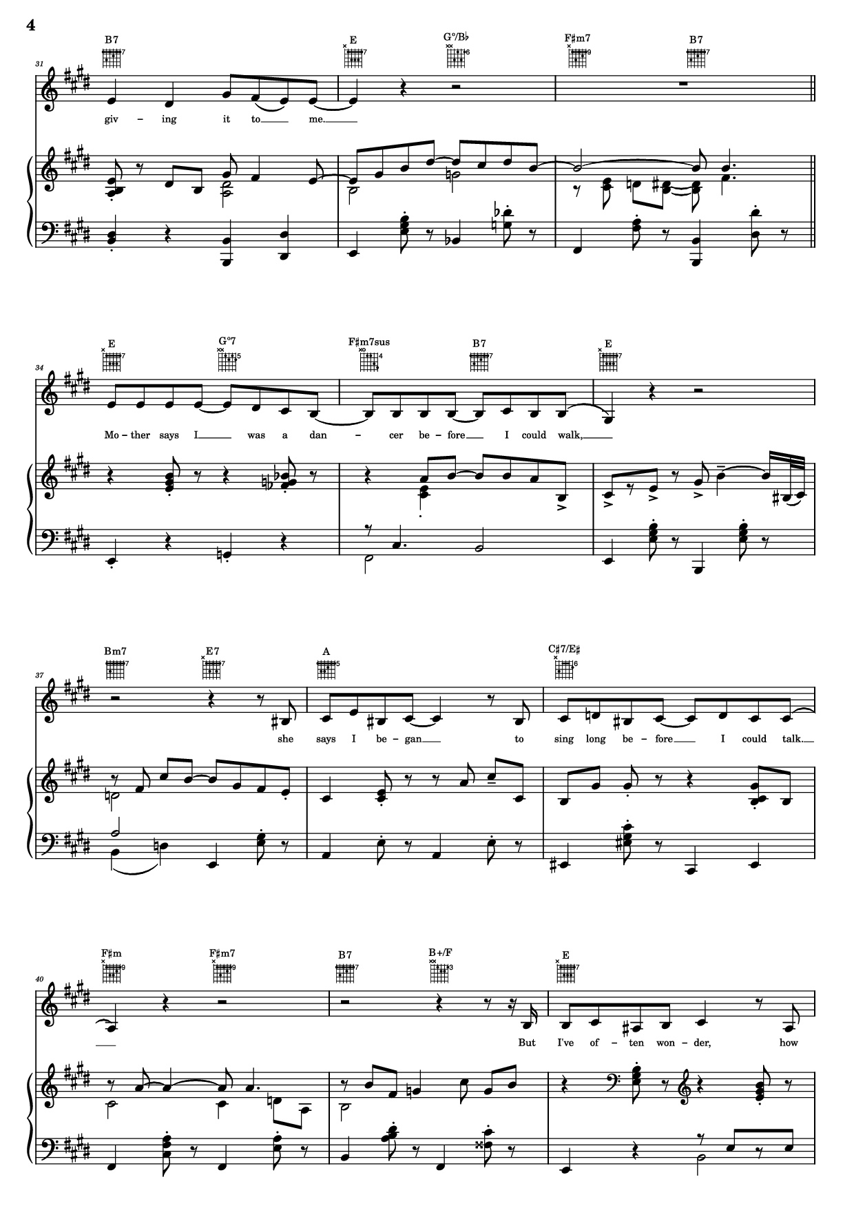 Page 4 of the piano sheet music PDF Piano Guitar Tab – Thank You For The Music Piano by B. Andersson/B. Ulvaeus