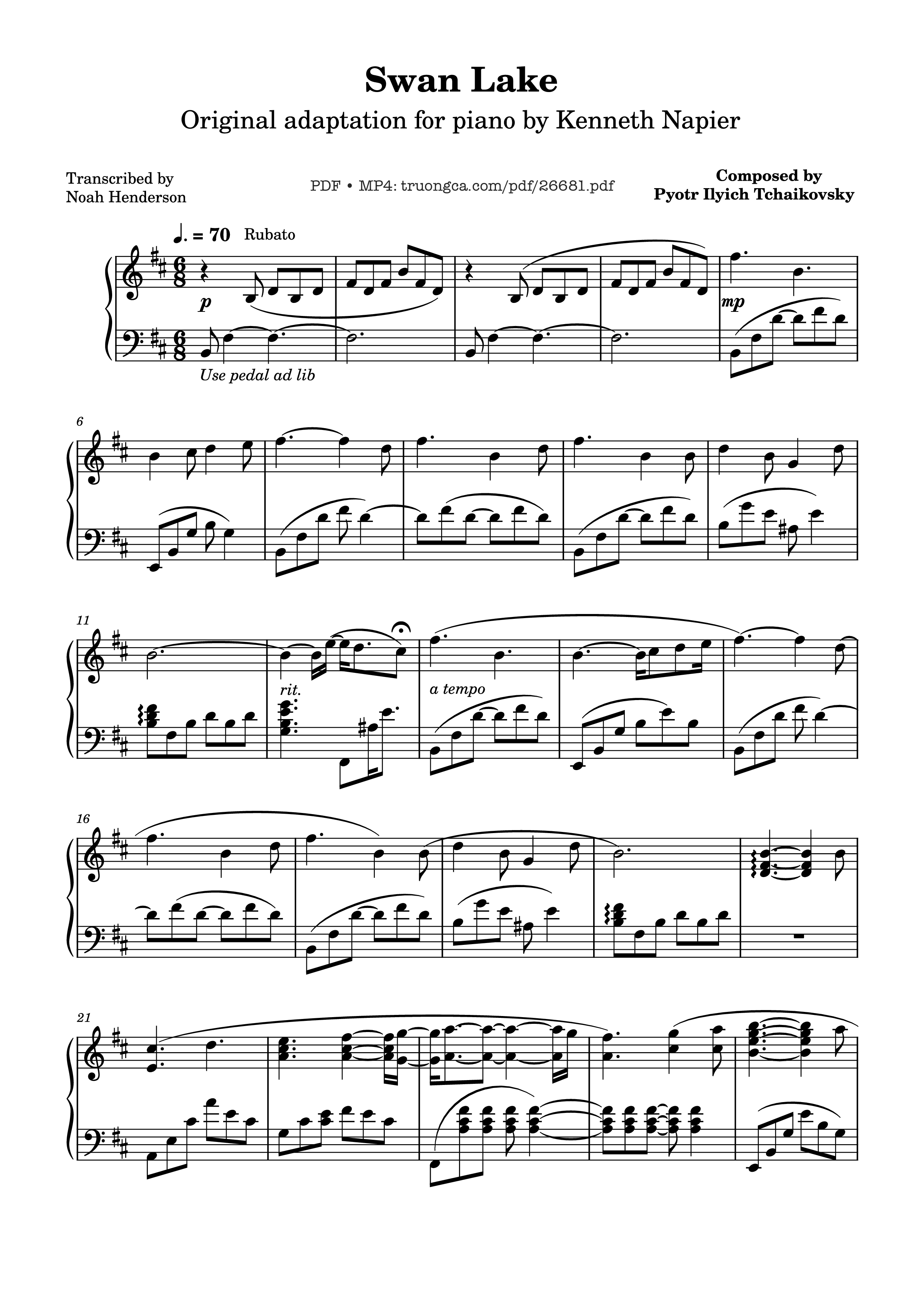 Page 1 of the piano sheet music PDF Piano – Swan Lake Piano by Pyotr Ilyich Tchaikovsky