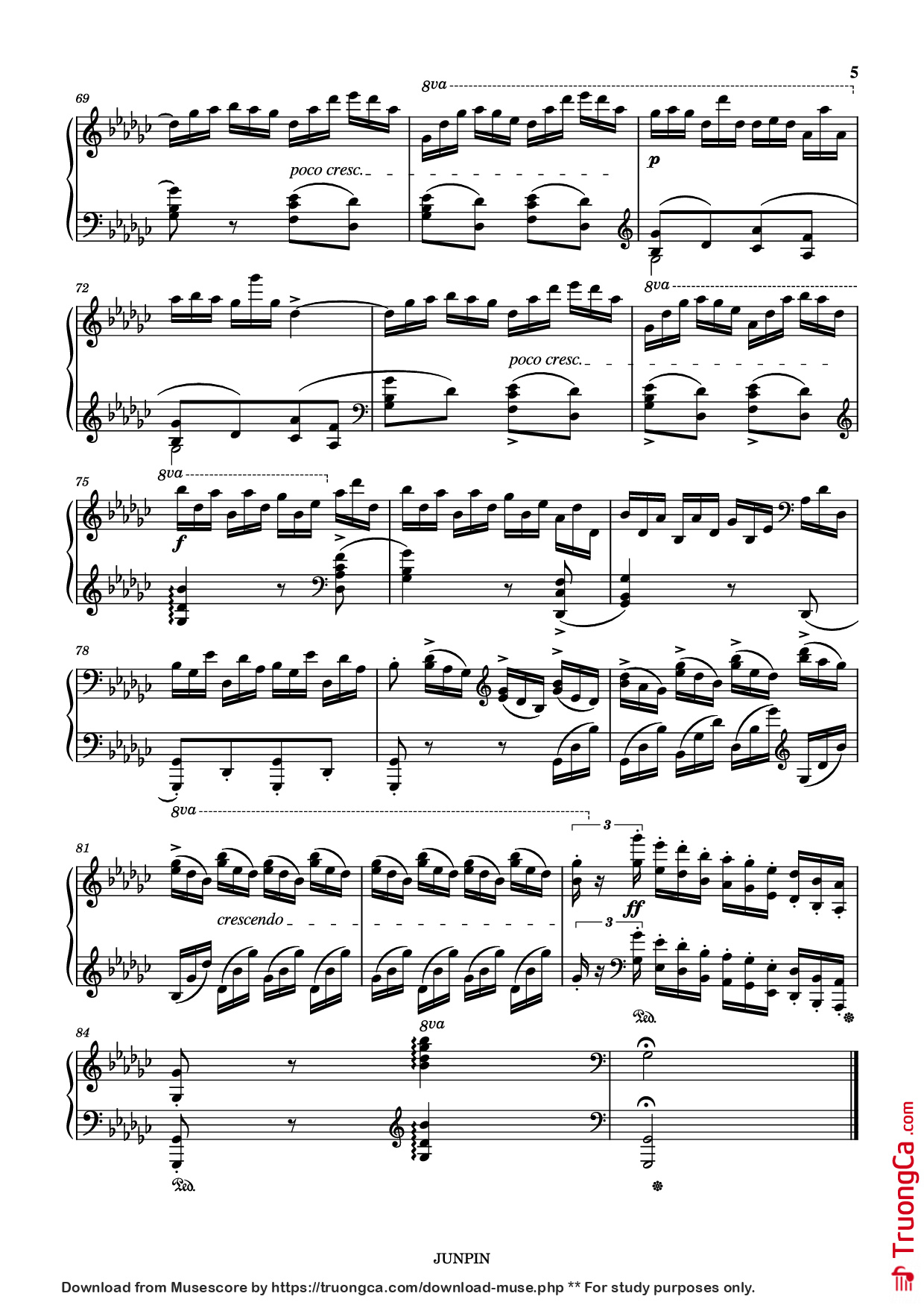Page 5 of the piano sheet music PDF – Etude Op.10 No.5 in Gb Major "Black keys" Piano by Chopin