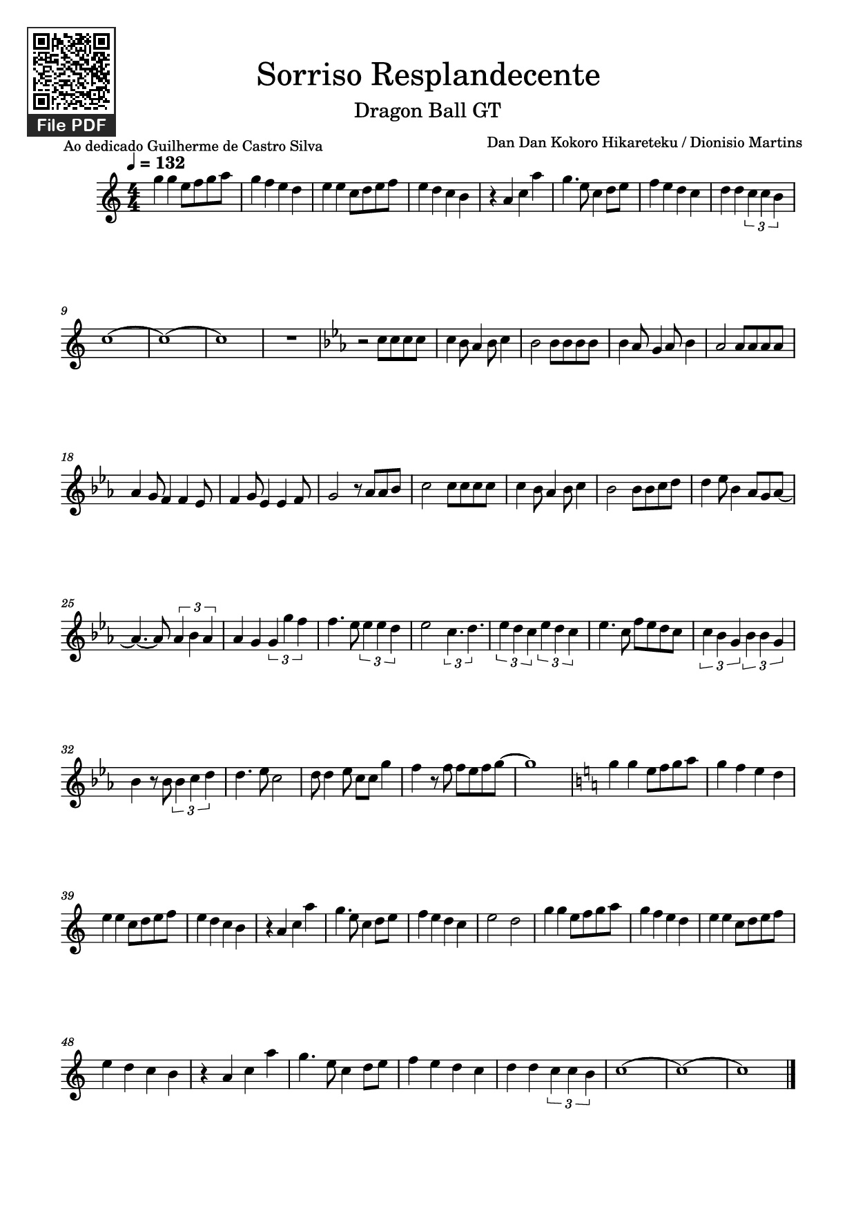 Page 1 of the piano sheet music PDF – Sorriso Resplandecente Violin by Dan Dan Kokoro Hikareteku / Dionisio Martins