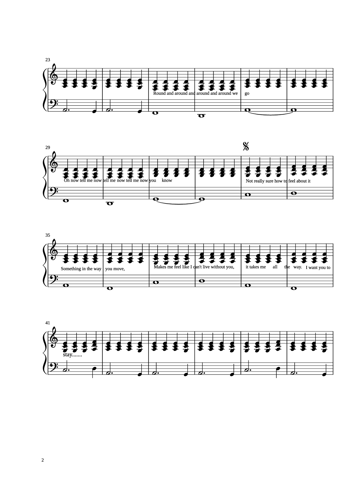 Page 2 of the piano sheet music PDF Piano – Stay Piano by Rihanna Arranged by Madeline Stratford