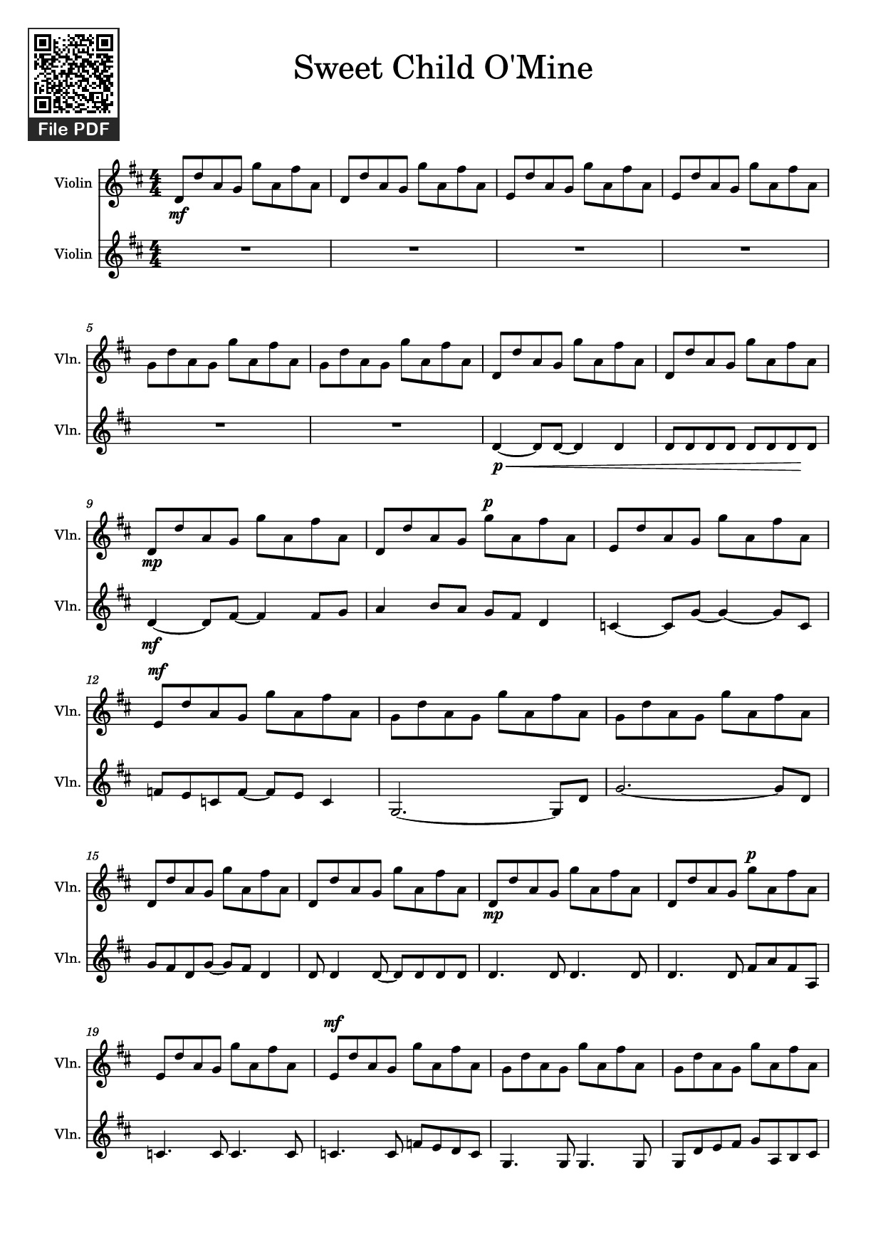 Page 1 of the piano sheet music PDF – Sweet Child O