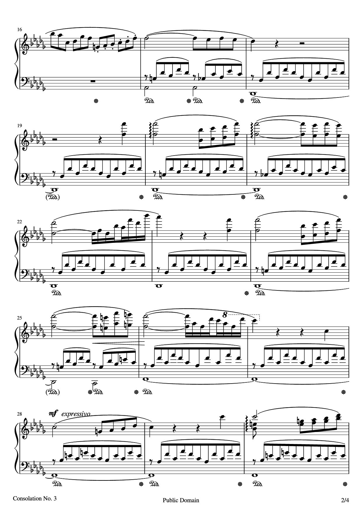Page 2 of the piano sheet music PDF – Consolations Piano by Franz Liszt
