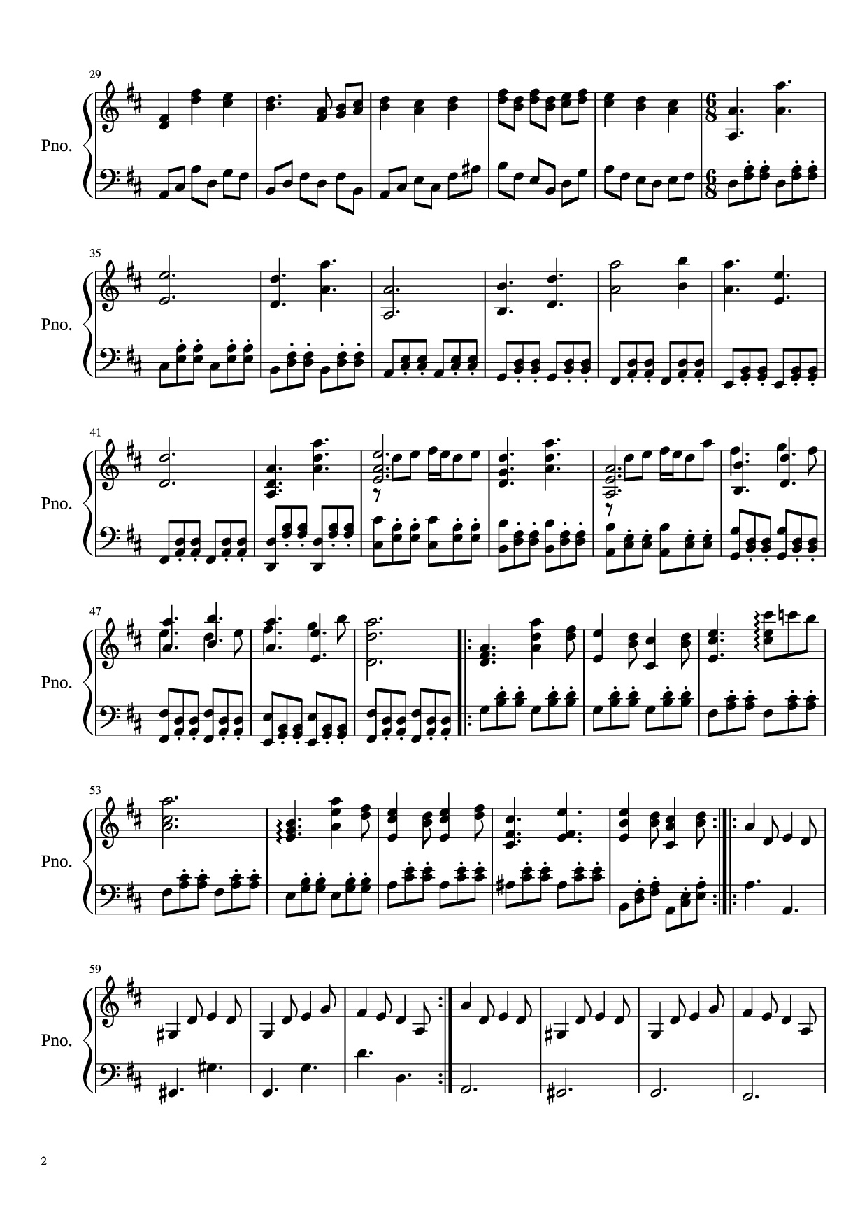 Page 2 of the piano sheet music PDF Piano – Fallen Down Piano by Toby Fox