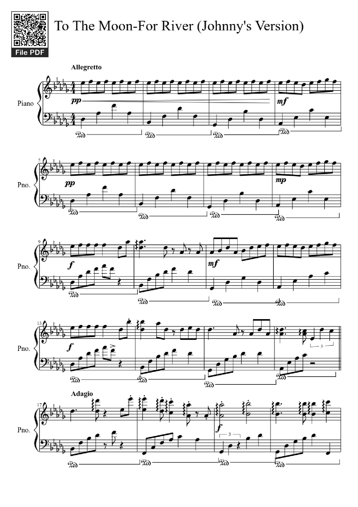 Page 1 of the piano sheet music PDF Piano – To The Moon-For River (Johnny