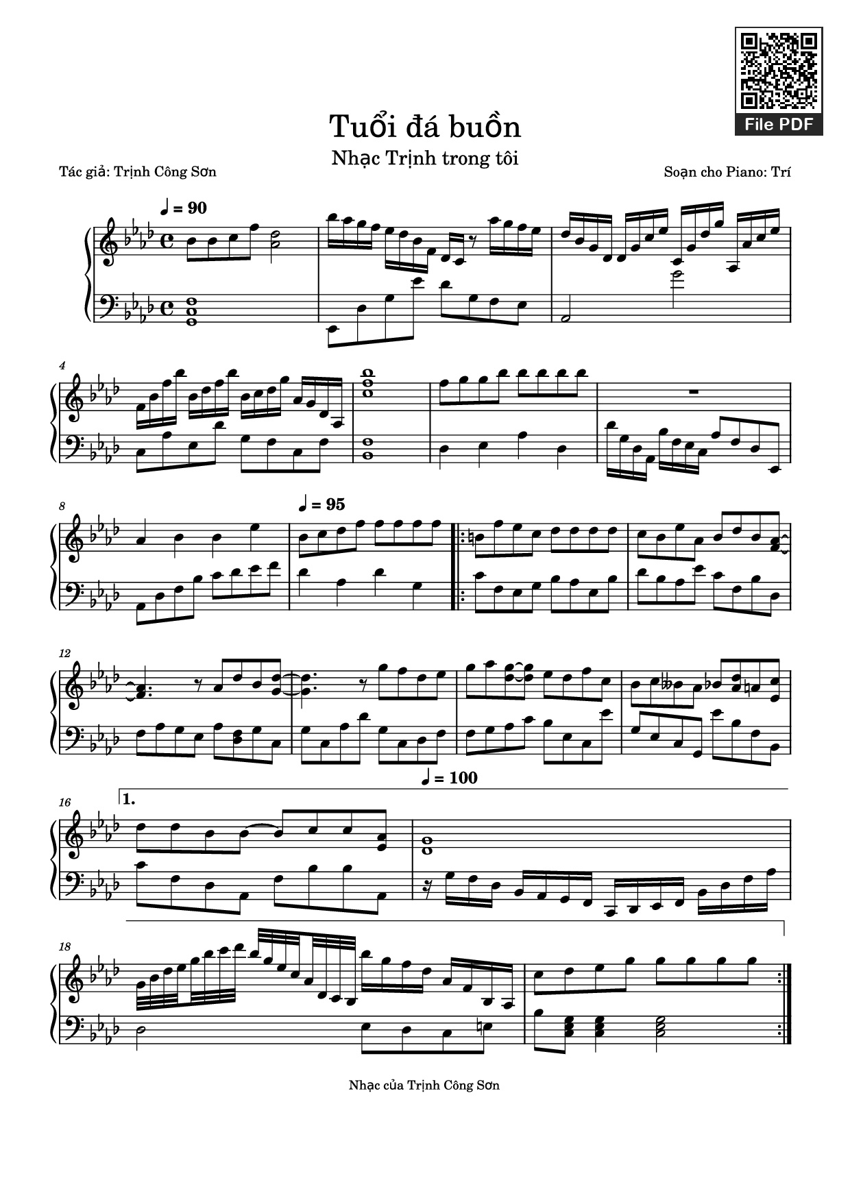 Page 1 of the piano sheet music PDF Piano – Tuổi đá buồn Piano by Soạn cho Piano: Trí