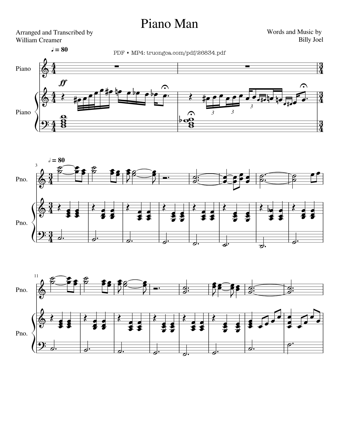 Page 1 of the piano sheet music PDF Piano – Piano Man (Vocal-Piano) by Words and Music by Billy Joel