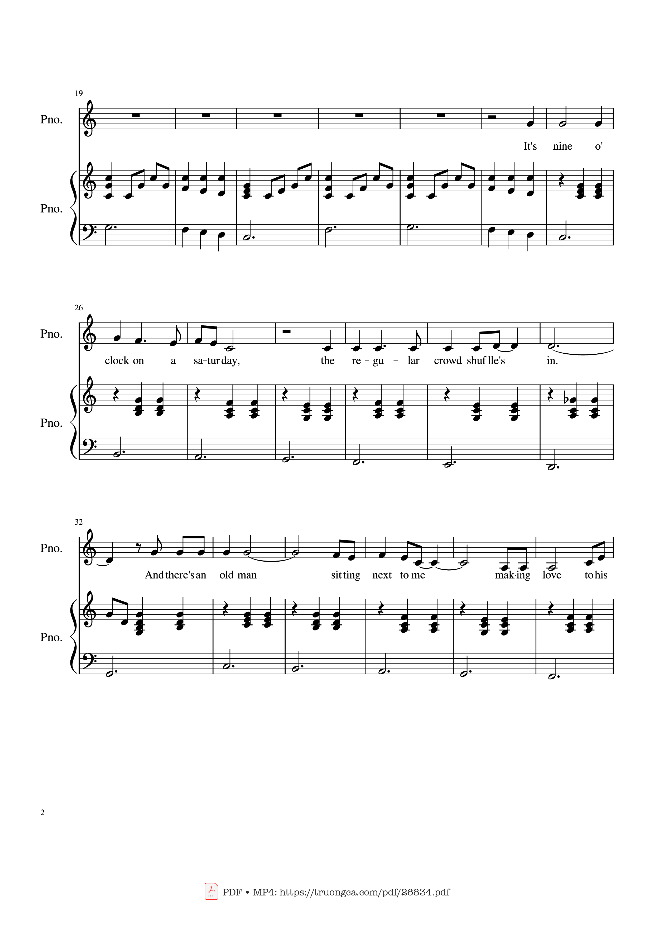 Page 2 of the piano sheet music PDF Piano – Piano Man (Vocal-Piano) by Words and Music by Billy Joel