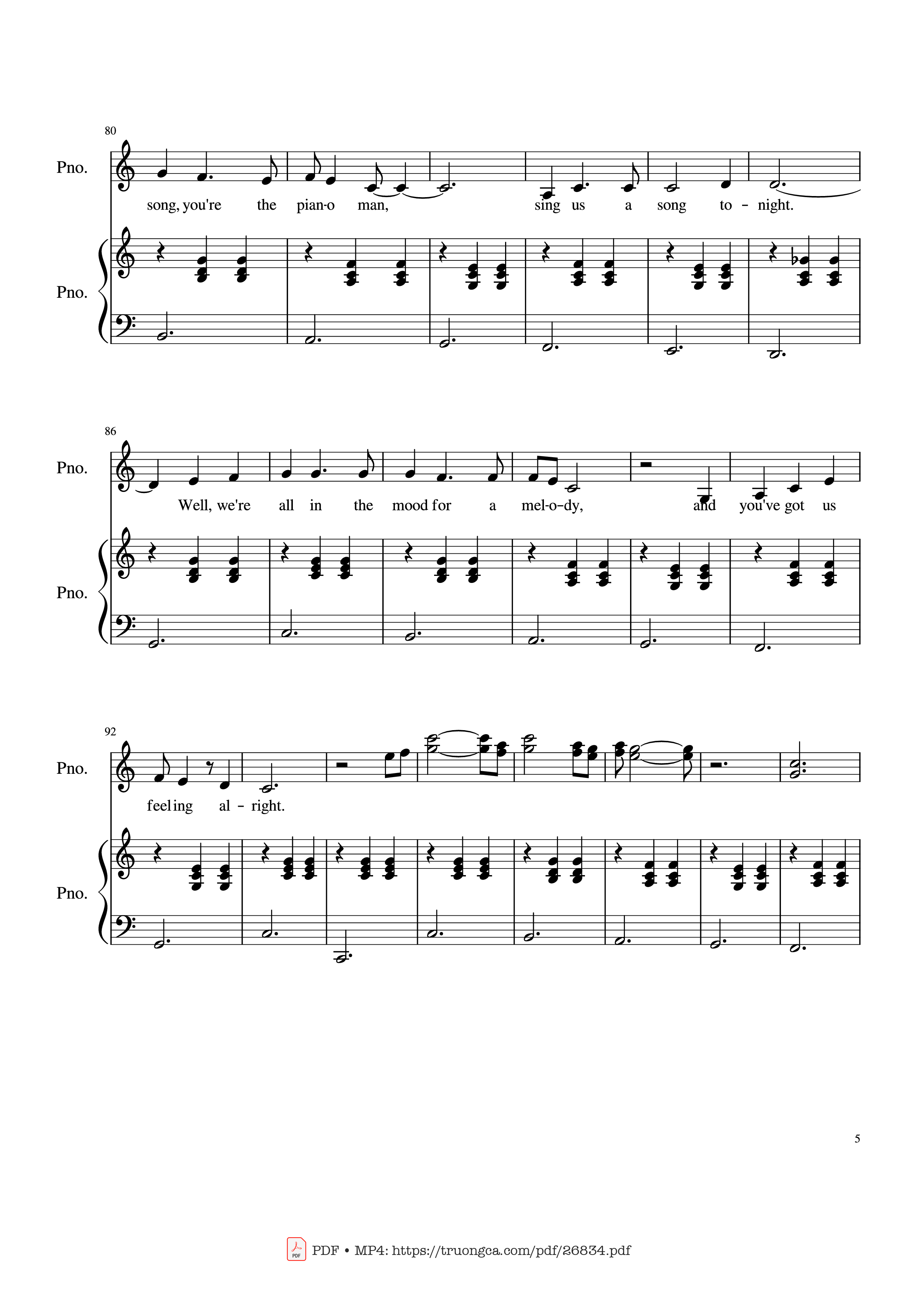 Page 5 of the piano sheet music PDF Piano – Piano Man (Vocal-Piano) by Words and Music by Billy Joel