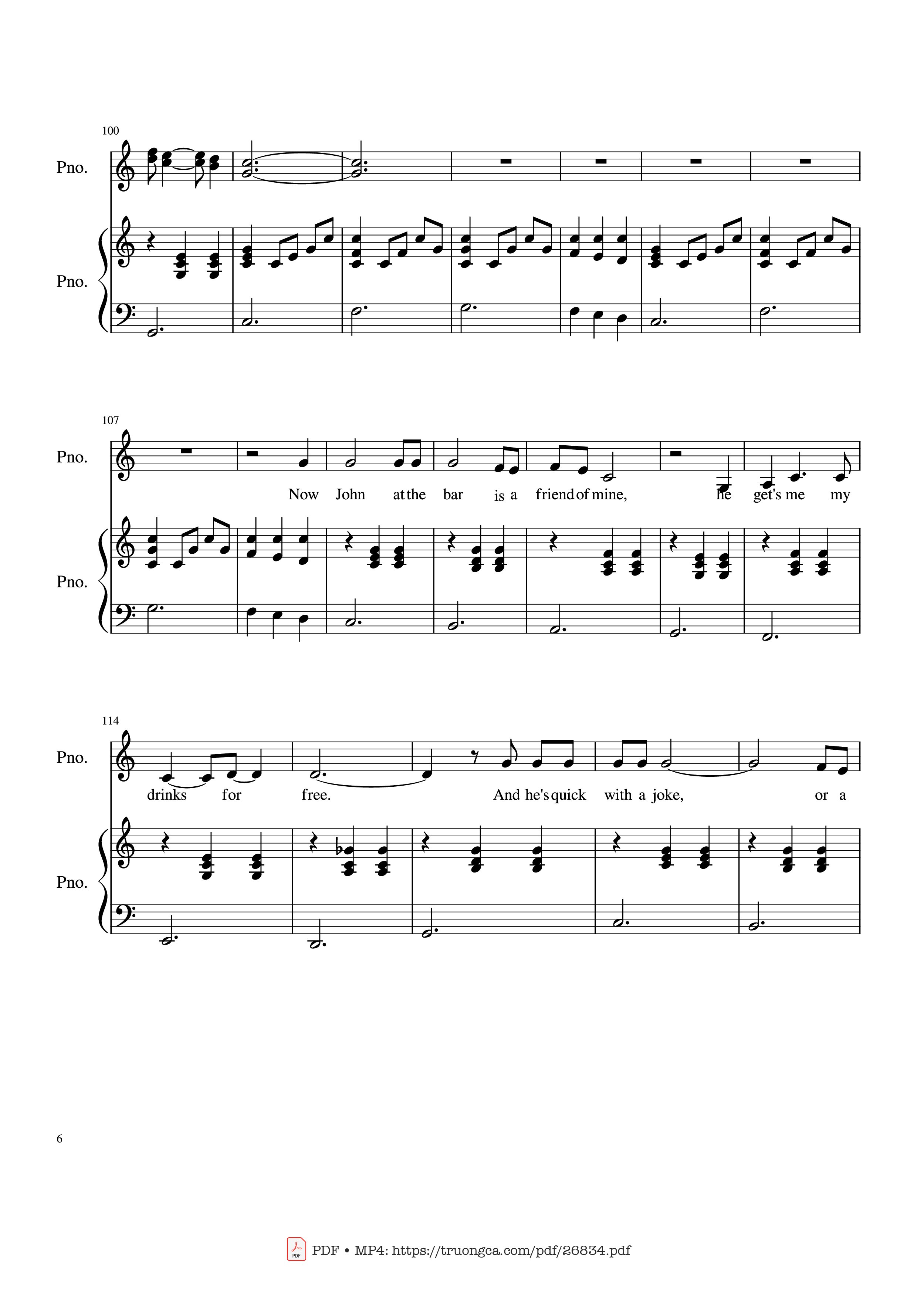 Page 6 of the piano sheet music PDF Piano – Piano Man (Vocal-Piano) by Words and Music by Billy Joel