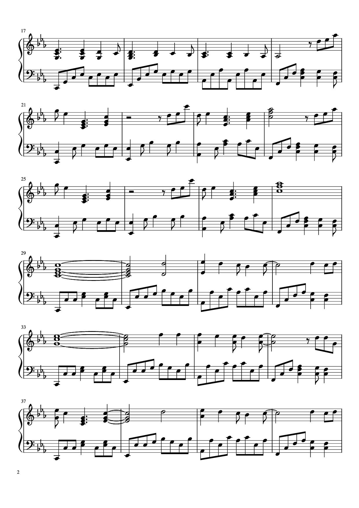 Page 2 of the piano sheet music PDF Piano – Map of the Problematique Piano by Muse arr. Aphelea