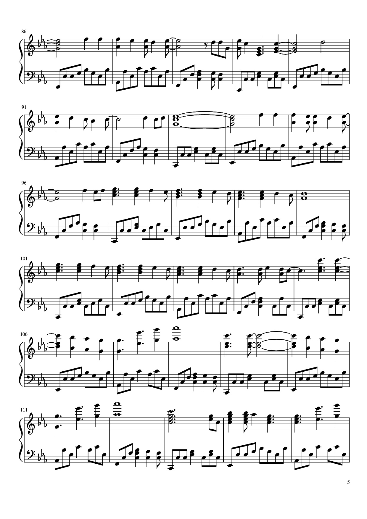 Page 5 of the piano sheet music PDF Piano – Map of the Problematique Piano by Muse arr. Aphelea