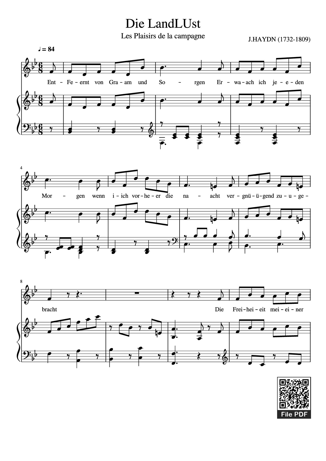 Page 1 of the piano sheet music PDF Piano – Die LandLUst Piano by J.HAYDN (1732-1809