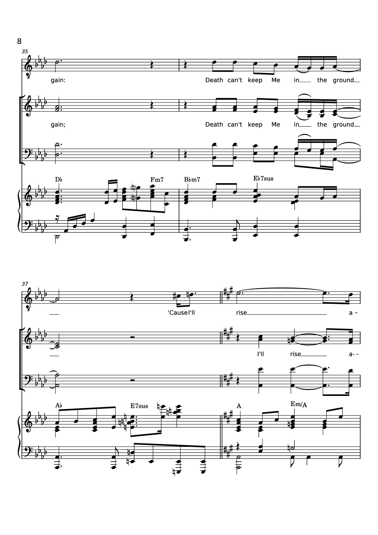 Page 8 of the piano sheet music PDF Piano – Rise Again Piano by Words and Music by
