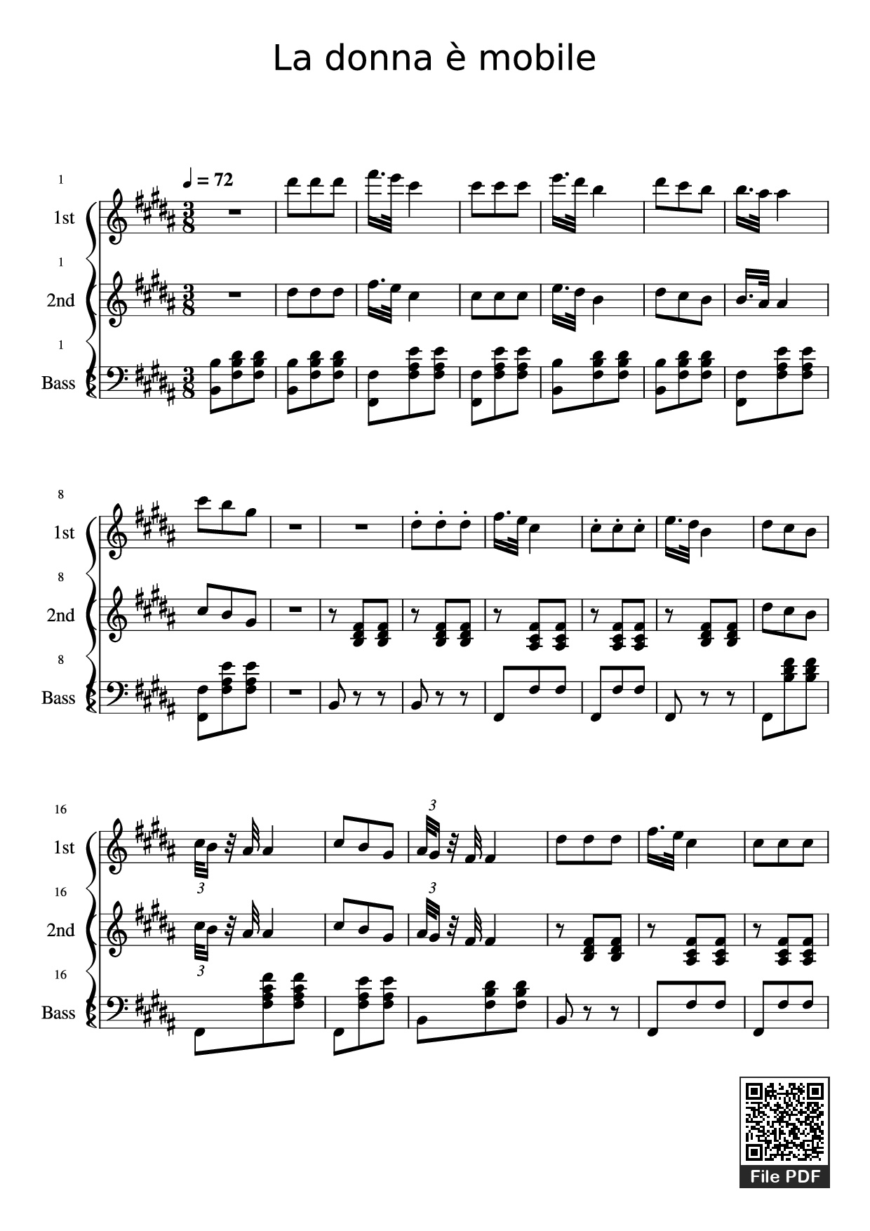 Page 1 of the piano sheet music PDF Piano – La donna è mobile Piano by Undefined