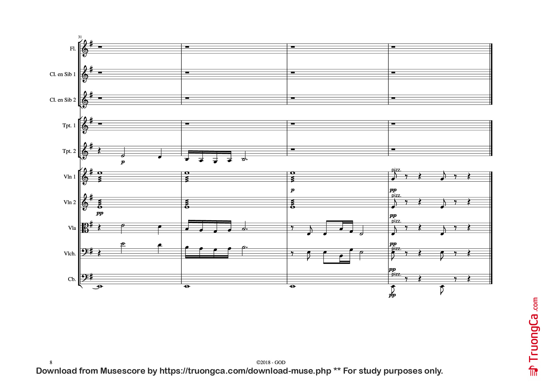 Page 8 of the piano sheet music PDF – El Cóndor Pasa Violin by Daniel Alomía Robles (1871 - 1942