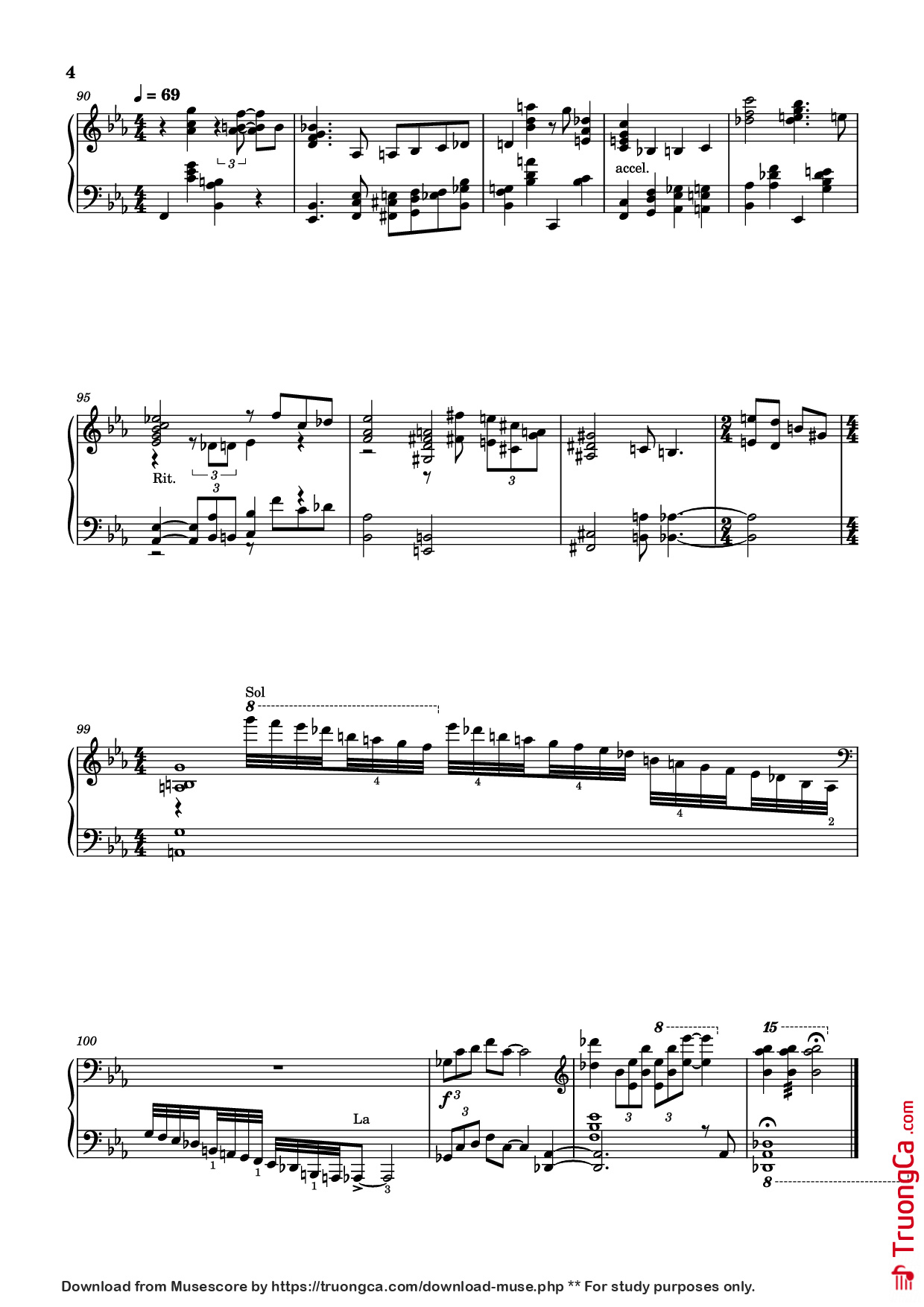Page 4 of the piano sheet music PDF Piano – Ruby , My Dear Piano by Thelonious Monk