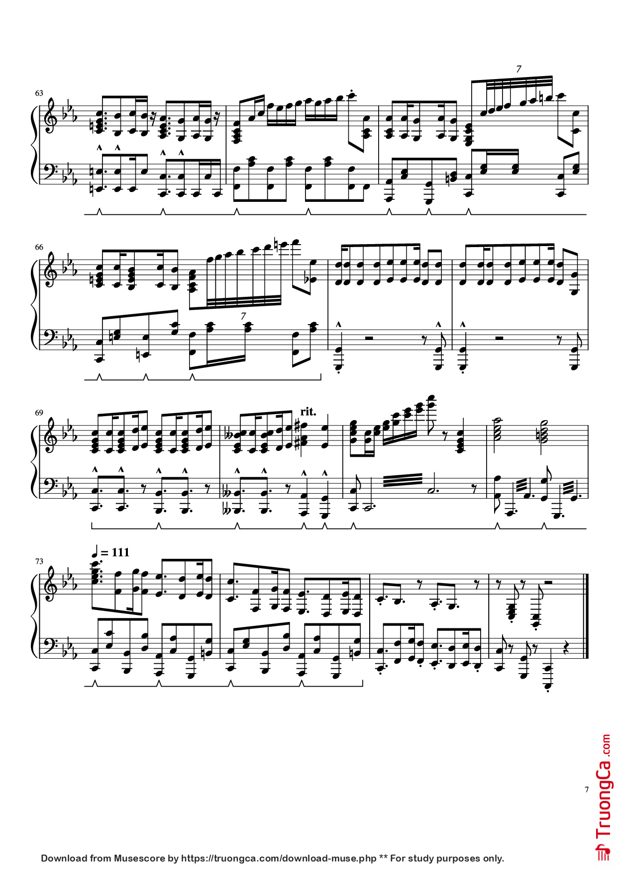 Page 7 of the piano sheet music PDF – Prince Ali Piano by F.I.R.E